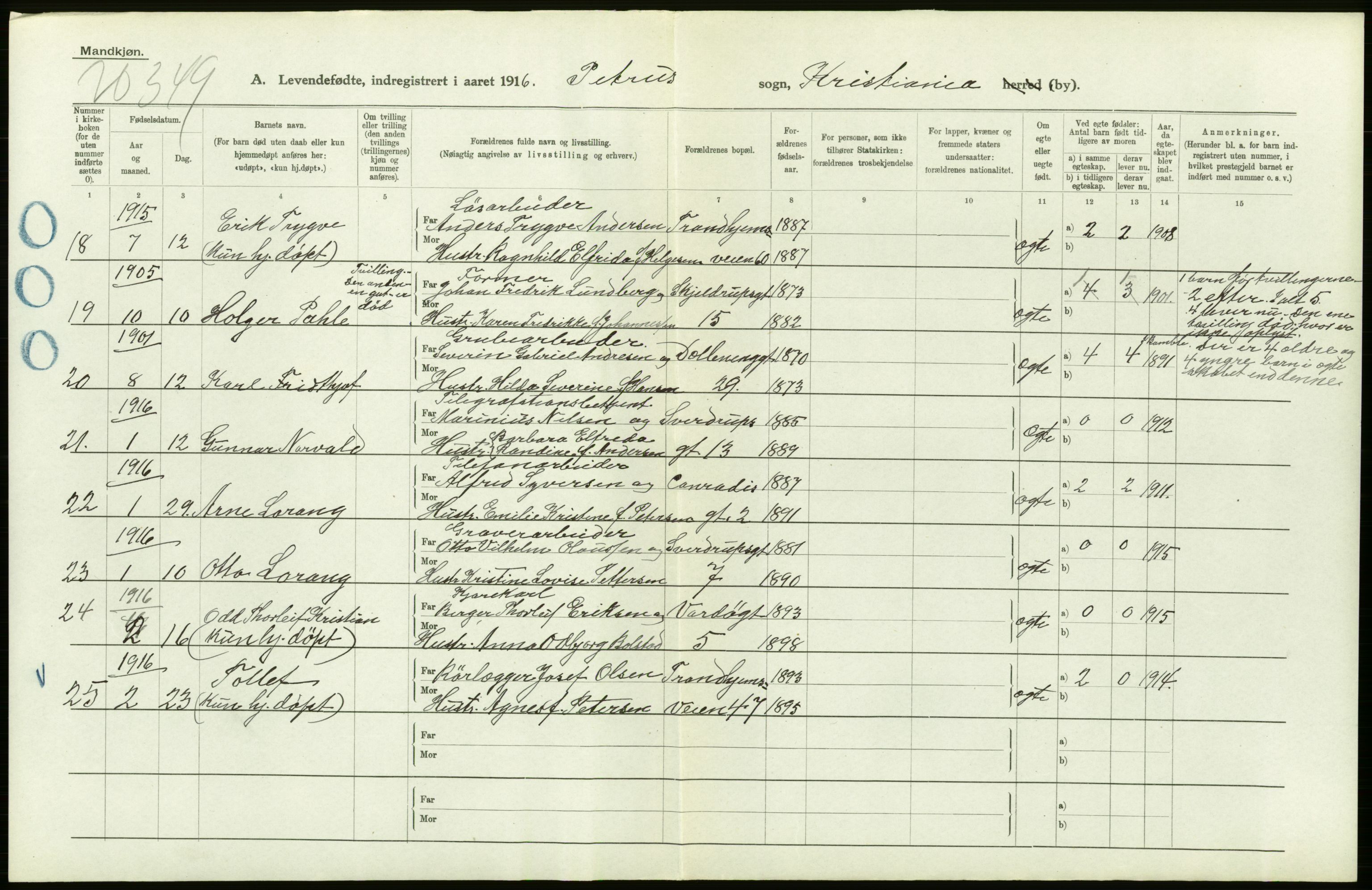 Statistisk sentralbyrå, Sosiodemografiske emner, Befolkning, AV/RA-S-2228/D/Df/Dfb/Dfbf/L0006: Kristiania: Levendefødte menn og kvinner., 1916, p. 552