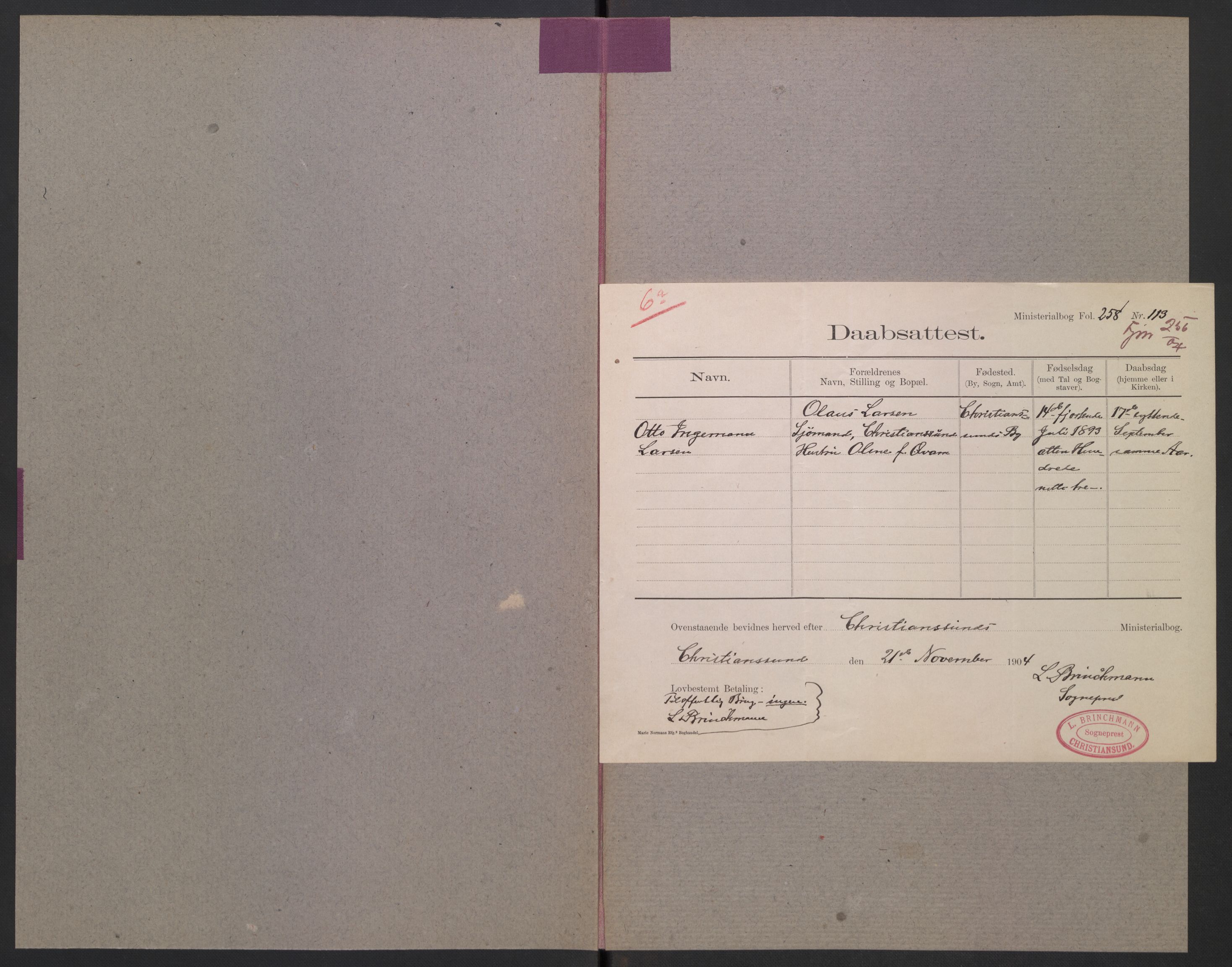 Falstad skolehjem, RA/S-1676/E/Eb/L0006: Elevmapper løpenr. 121-145, 1903-1910, p. 238