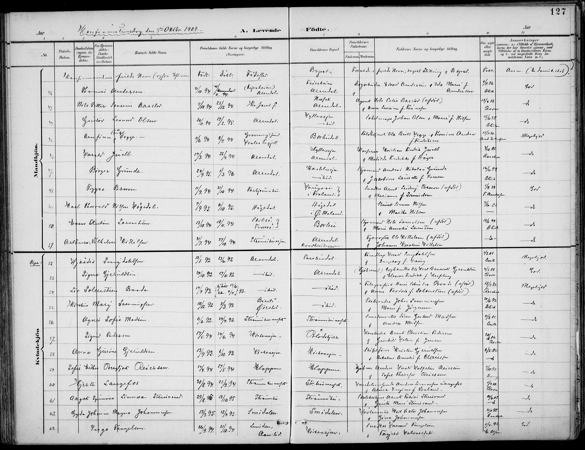 Barbu sokneprestkontor, AV/SAK-1111-0003/F/Fa/L0005: Parish register (official) no. A 5, 1899-1909, p. 127