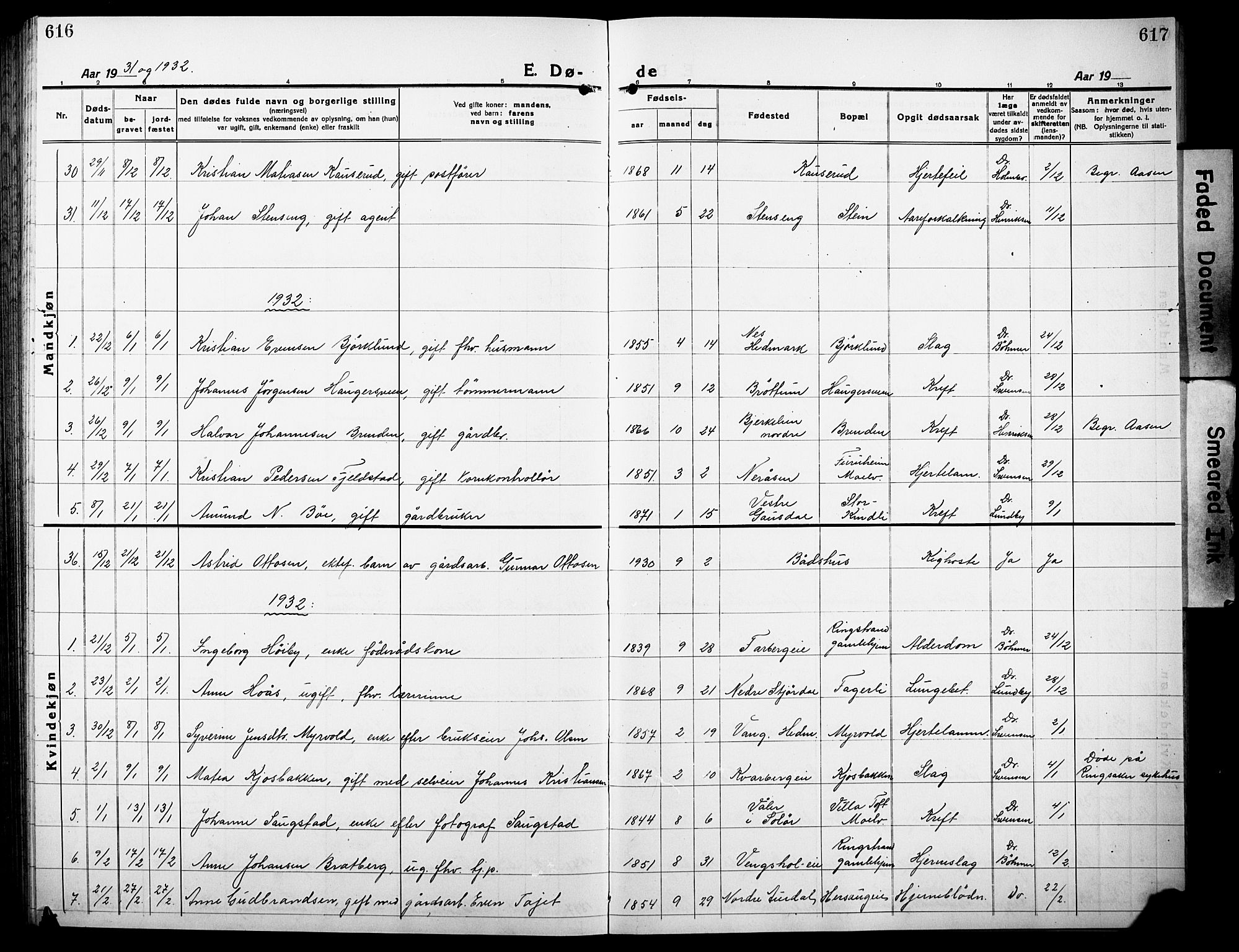 Ringsaker prestekontor, SAH/PREST-014/L/La/L0019: Parish register (copy) no. 19, 1923-1933, p. 616-617