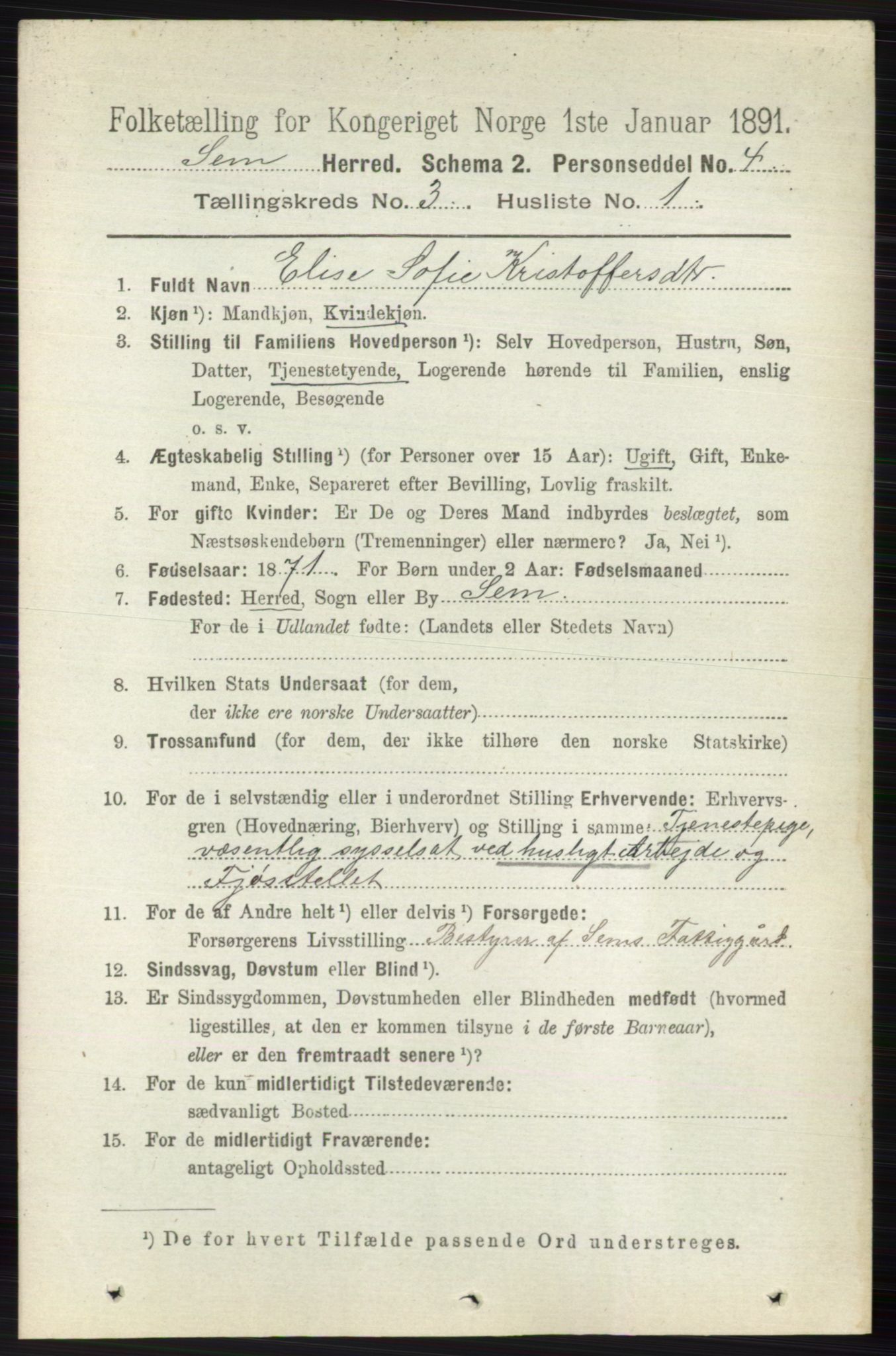 RA, 1891 census for 0721 Sem, 1891, p. 1012