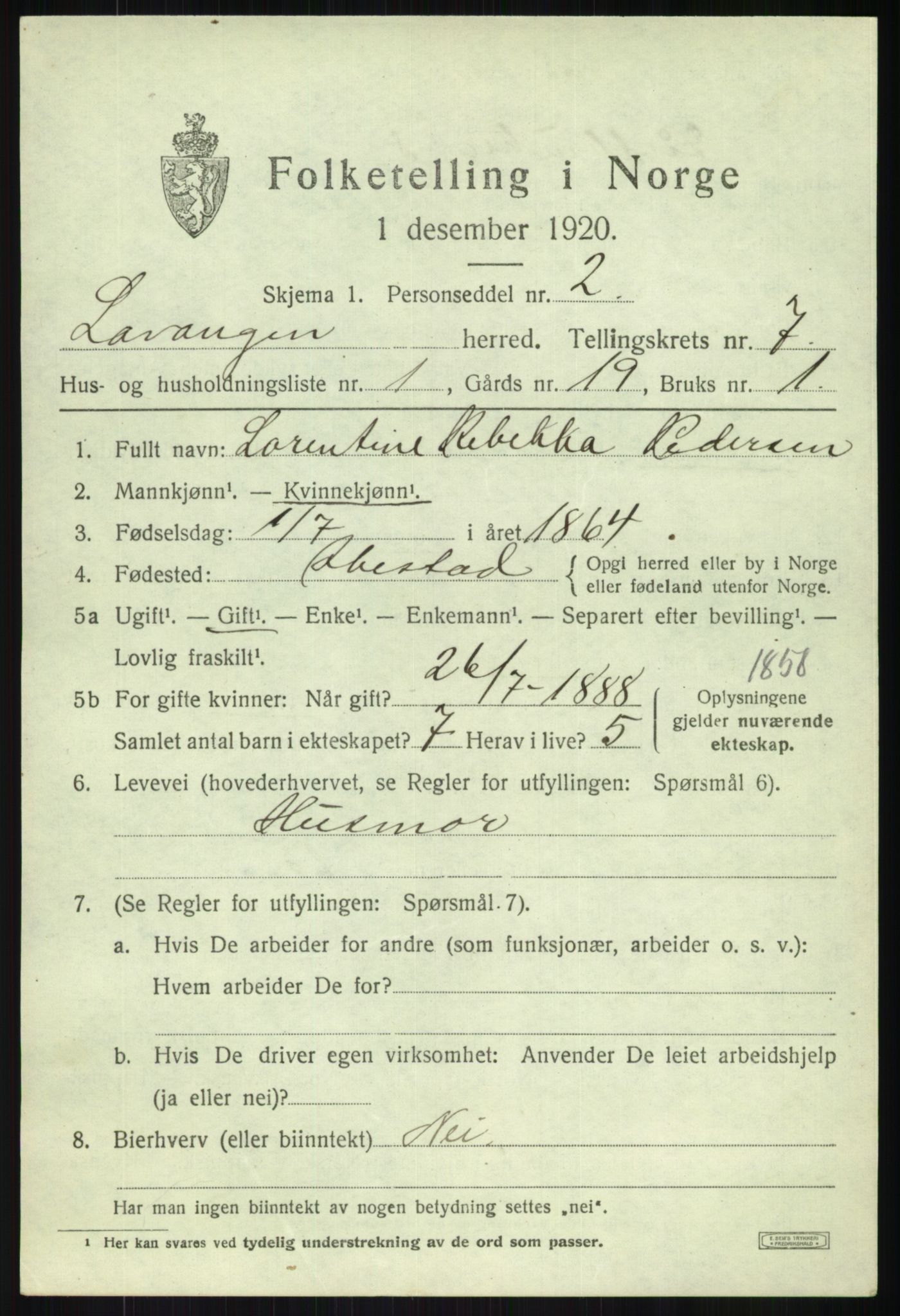 SATØ, 1920 census for Lavangen, 1920, p. 2681