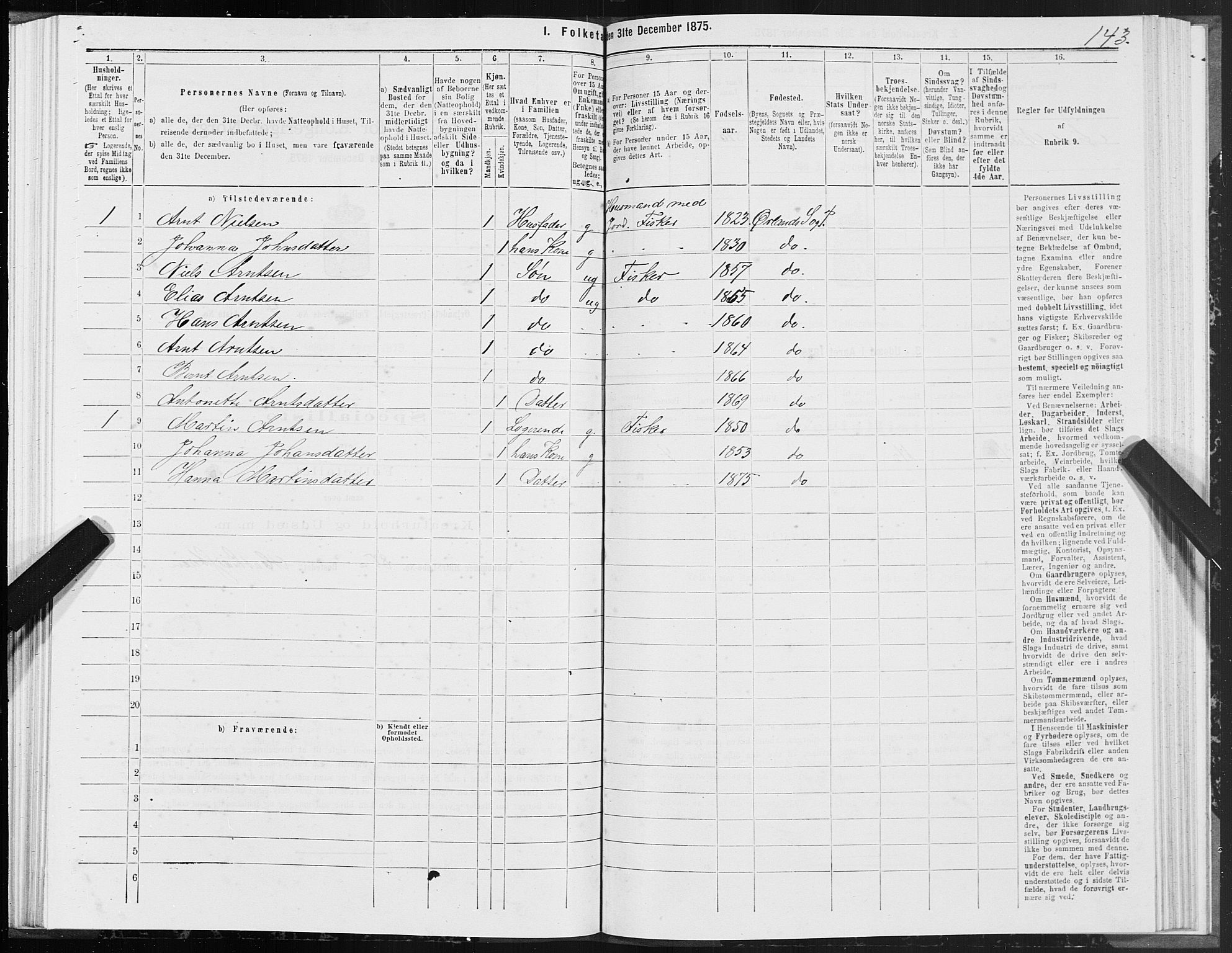 SAT, 1875 census for 1621P Ørland, 1875, p. 2143
