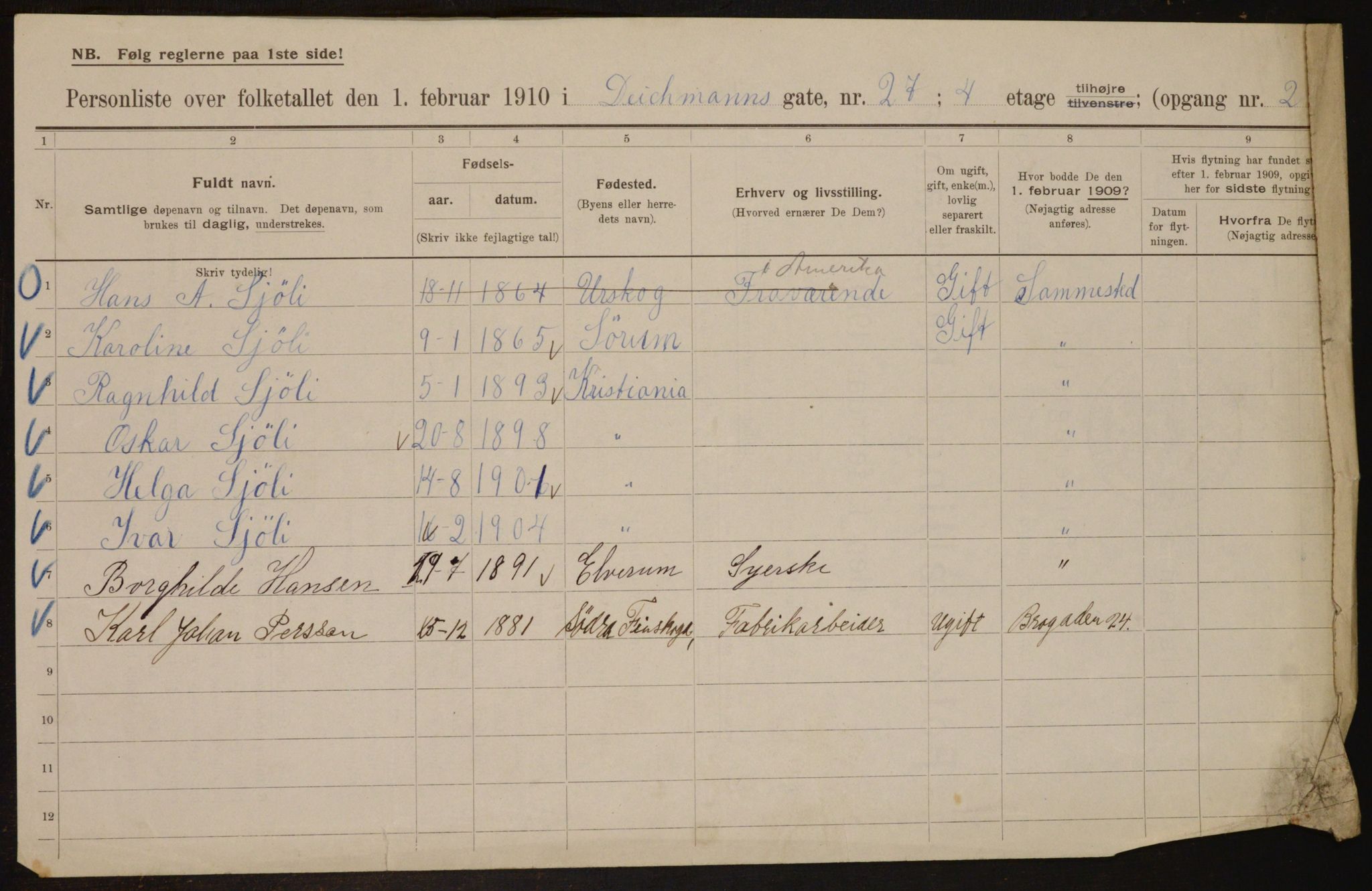 OBA, Municipal Census 1910 for Kristiania, 1910, p. 15136