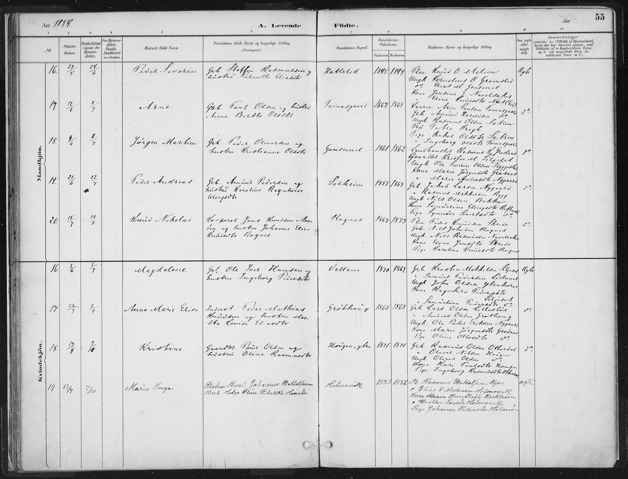 Hornindal sokneprestembete, AV/SAB-A-82401/H/Haa/Haaa/L0003/0001: Parish register (official) no. A 3A, 1887-1917, p. 55