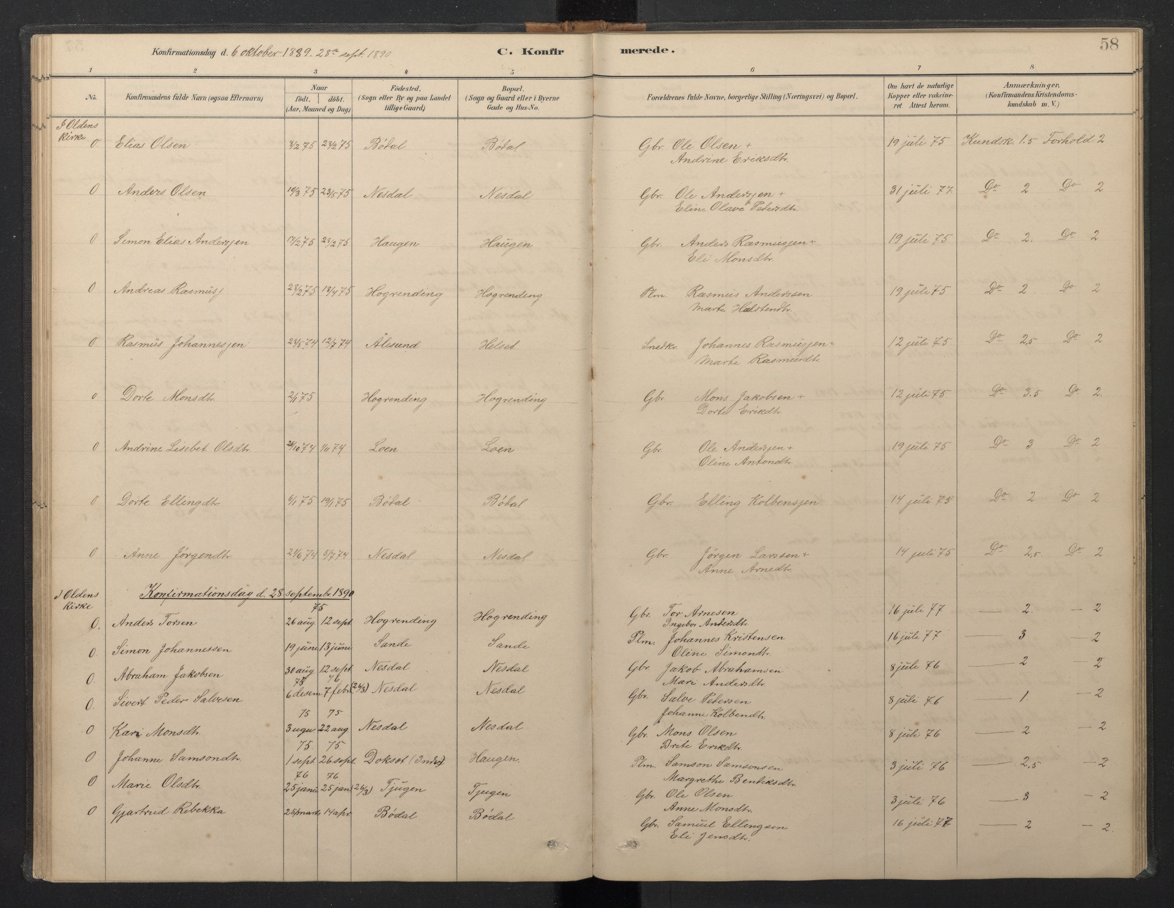 Stryn Sokneprestembete, AV/SAB-A-82501: Parish register (copy) no. B 3, 1881-1918, p. 57b-58a