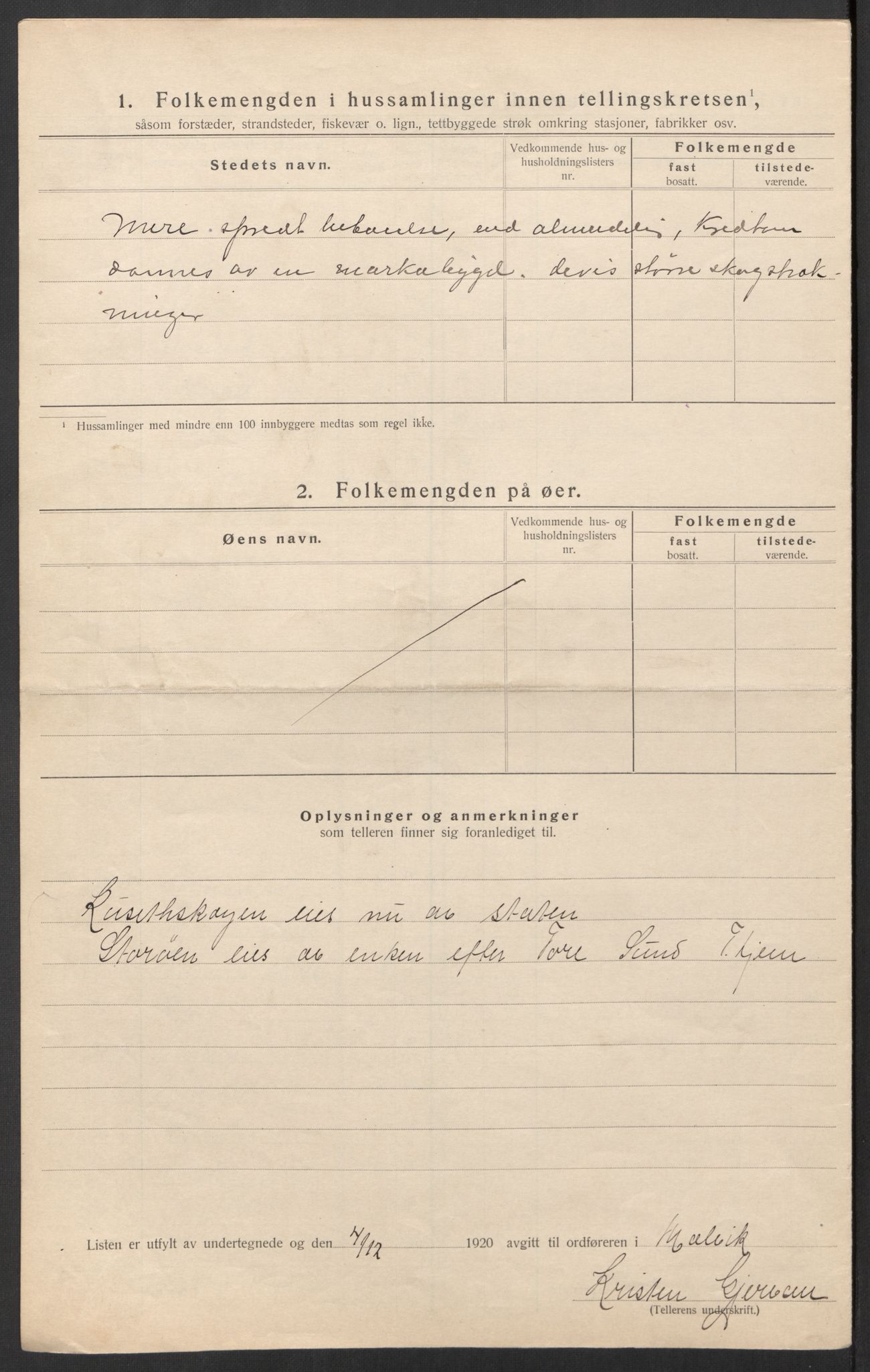 SAT, 1920 census for Malvik, 1920, p. 18