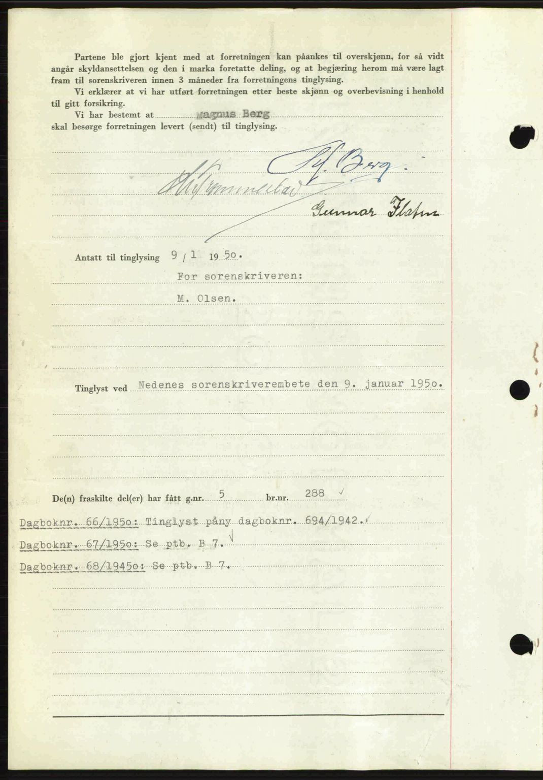 Nedenes sorenskriveri, AV/SAK-1221-0006/G/Gb/Gba/L0062: Mortgage book no. A14, 1949-1950, Diary no: : 65/1950