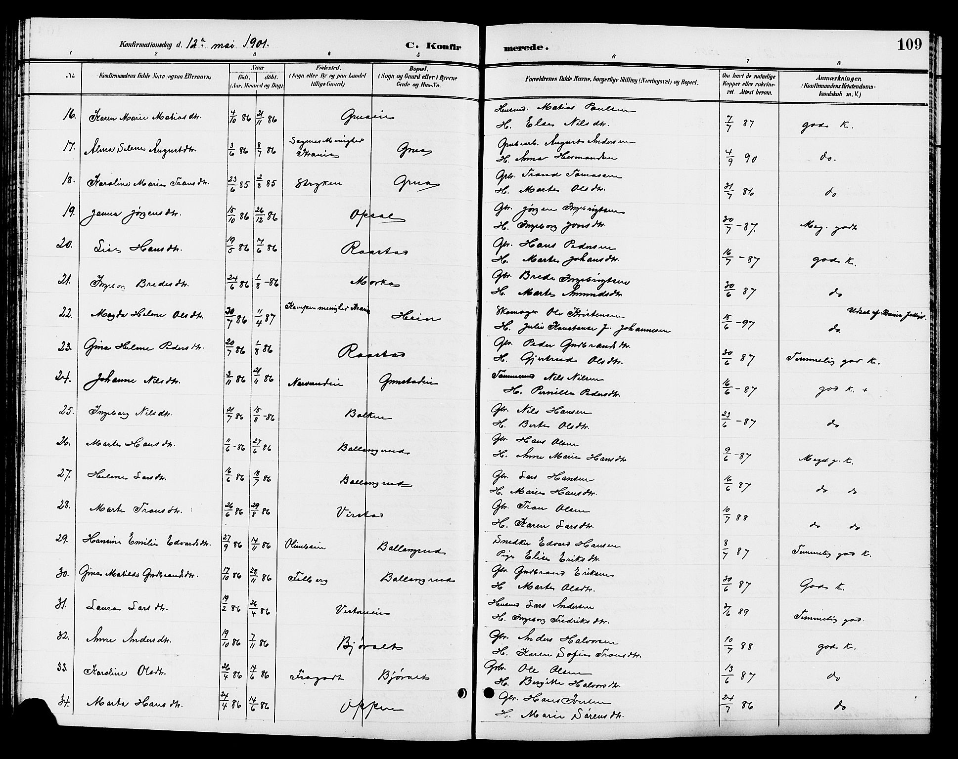 Jevnaker prestekontor, SAH/PREST-116/H/Ha/Hab/L0003: Parish register (copy) no. 3, 1896-1909, p. 109