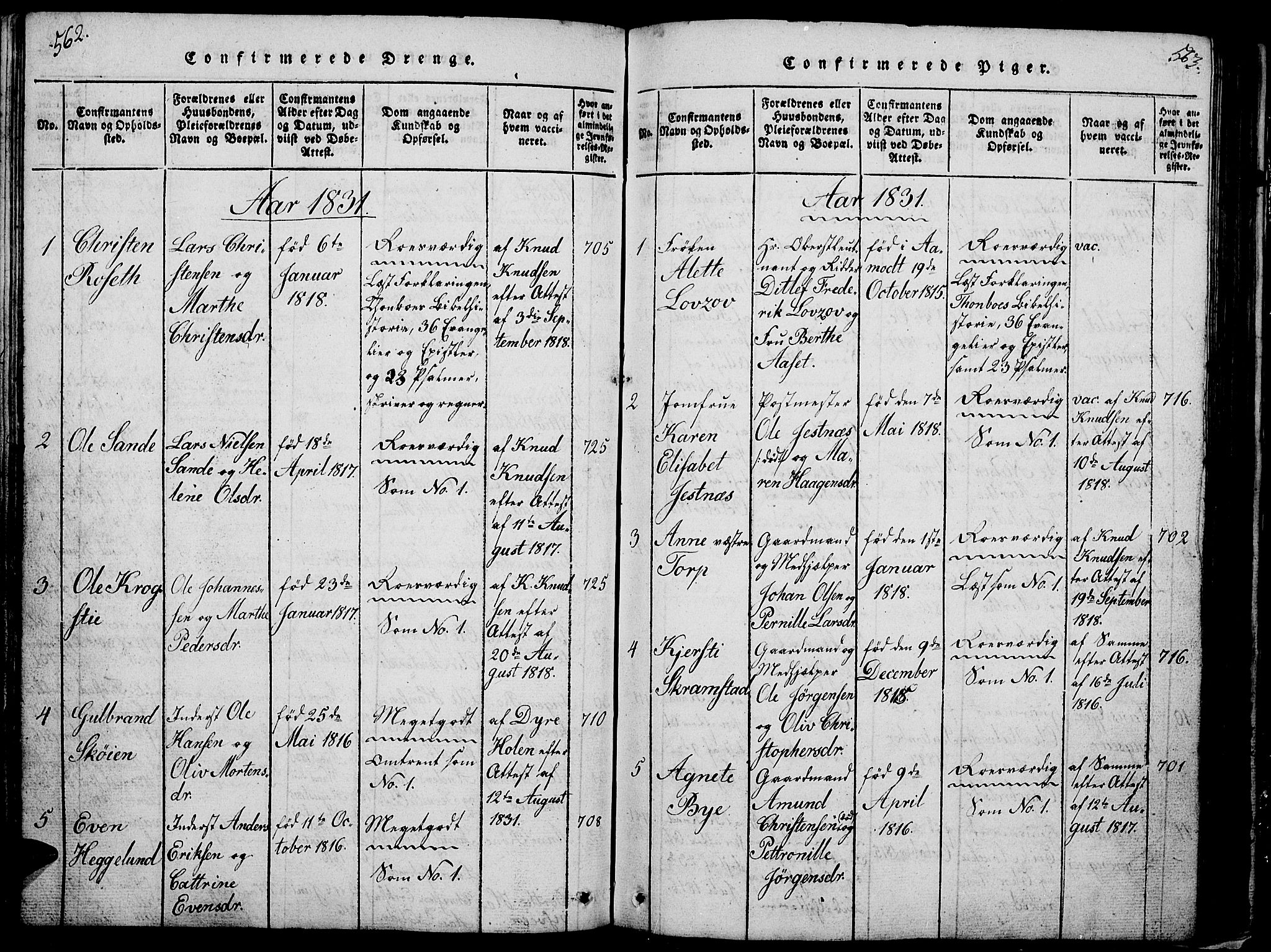 Løten prestekontor, AV/SAH-PREST-022/L/La/L0001: Parish register (copy) no. 1, 1812-1832, p. 562-563