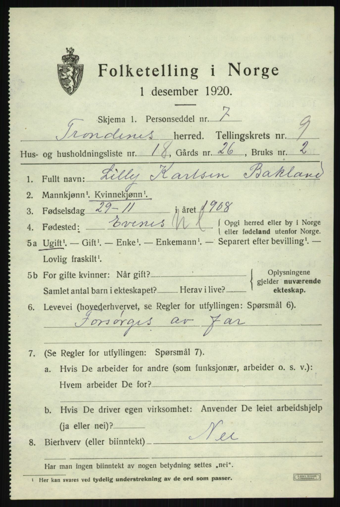 SATØ, 1920 census for Trondenes, 1920, p. 7643