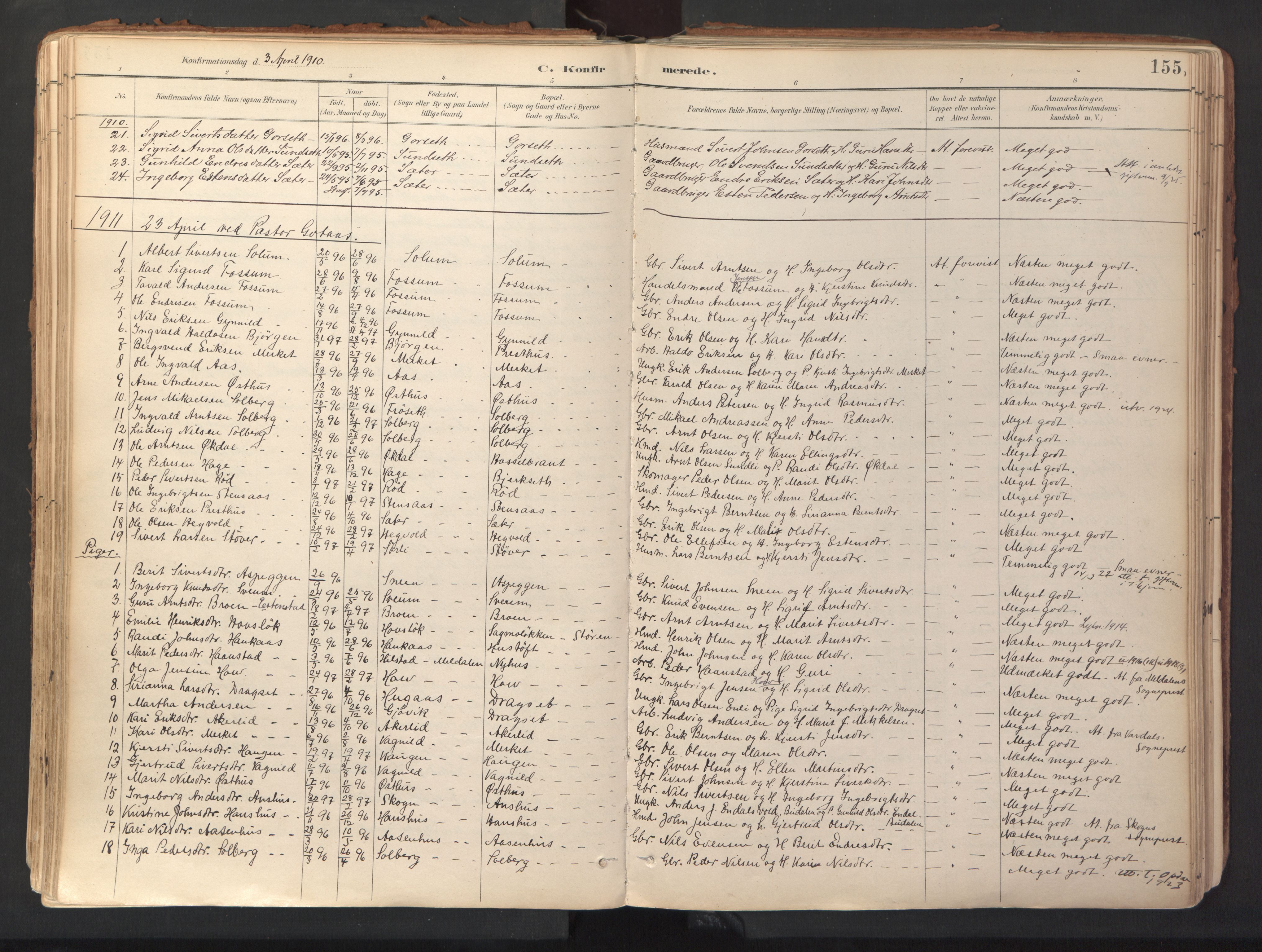 Ministerialprotokoller, klokkerbøker og fødselsregistre - Sør-Trøndelag, SAT/A-1456/689/L1041: Parish register (official) no. 689A06, 1891-1923, p. 155