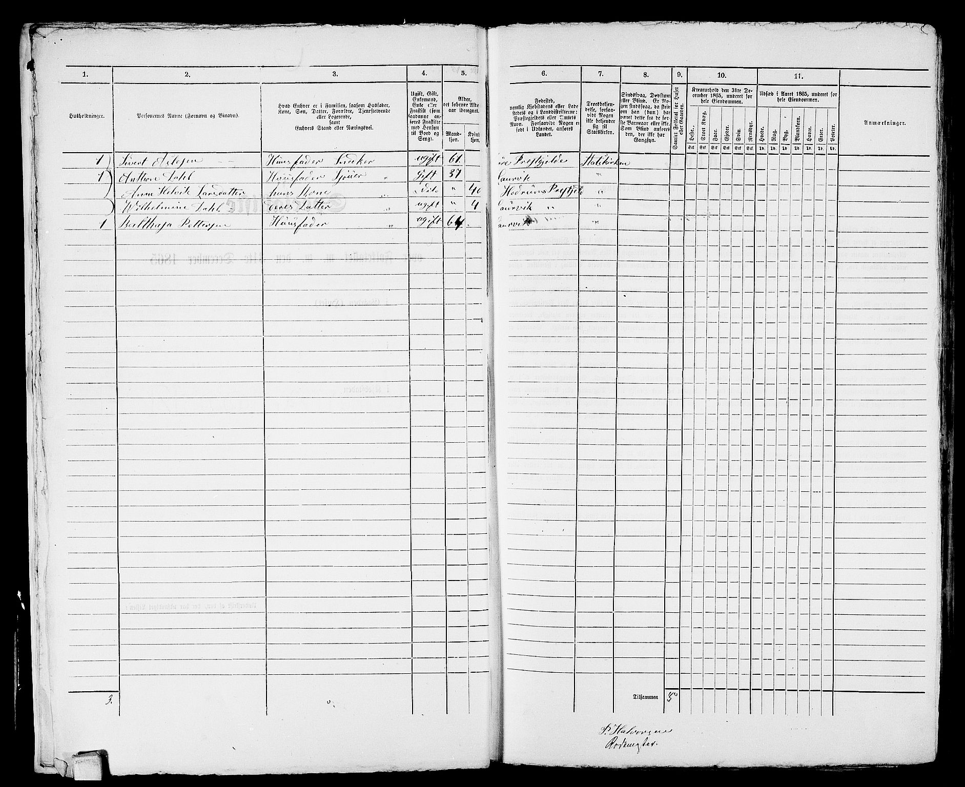 RA, 1865 census for Larvik, 1865, p. 674