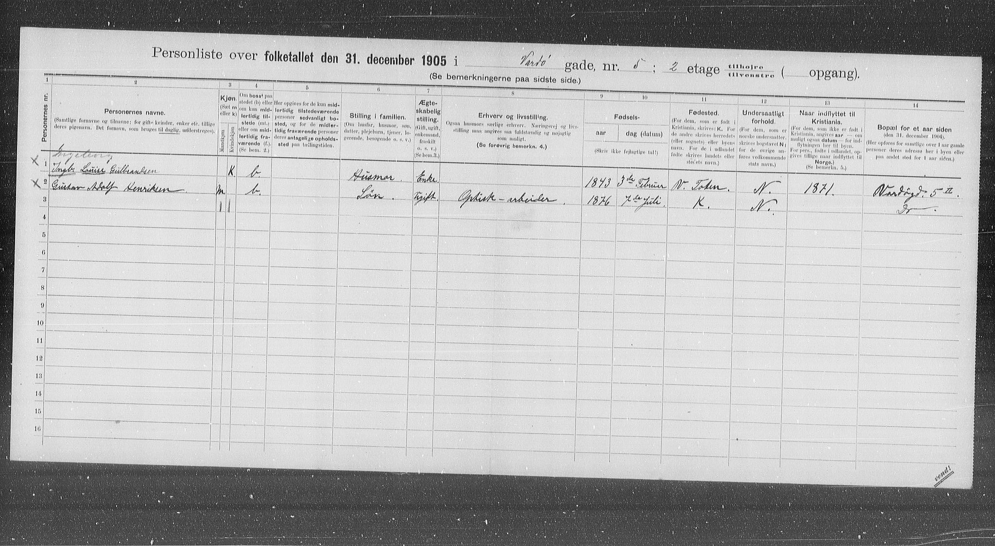 OBA, Municipal Census 1905 for Kristiania, 1905, p. 64301