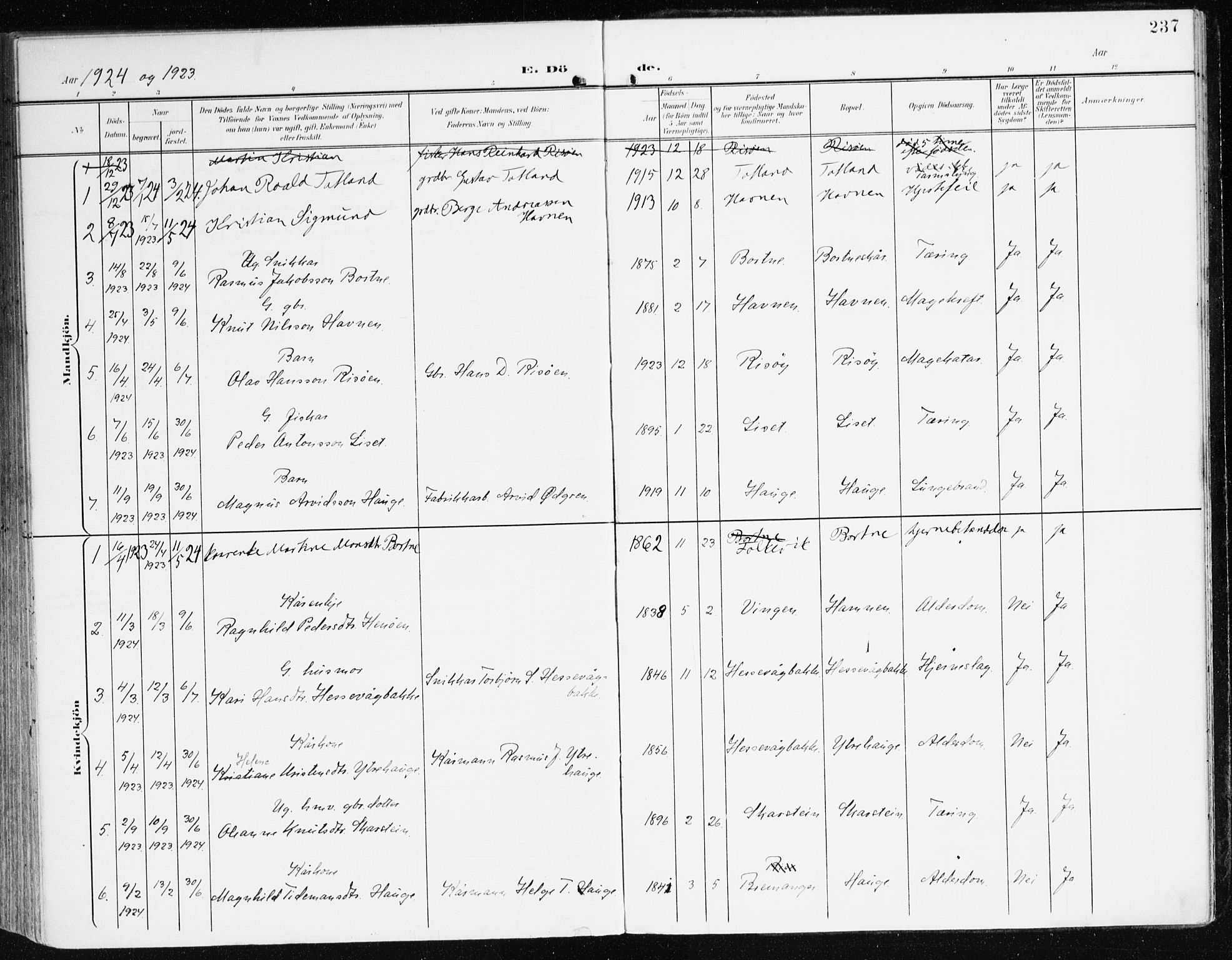 Davik sokneprestembete, AV/SAB-A-79701/H/Haa/Haad/L0002: Parish register (official) no. D 2, 1901-1930, p. 237
