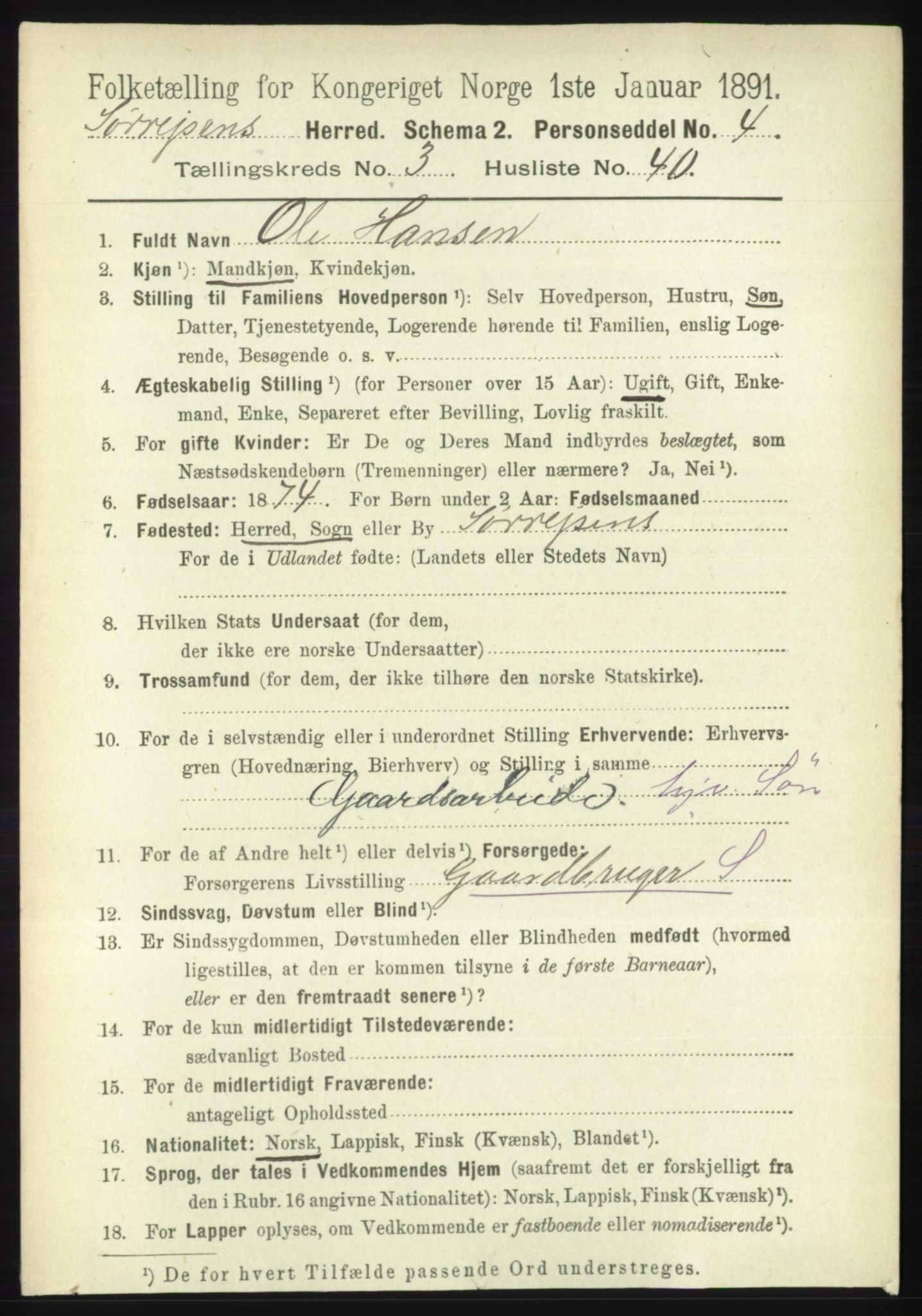 RA, 1891 census for 1925 Sørreisa, 1891, p. 1008