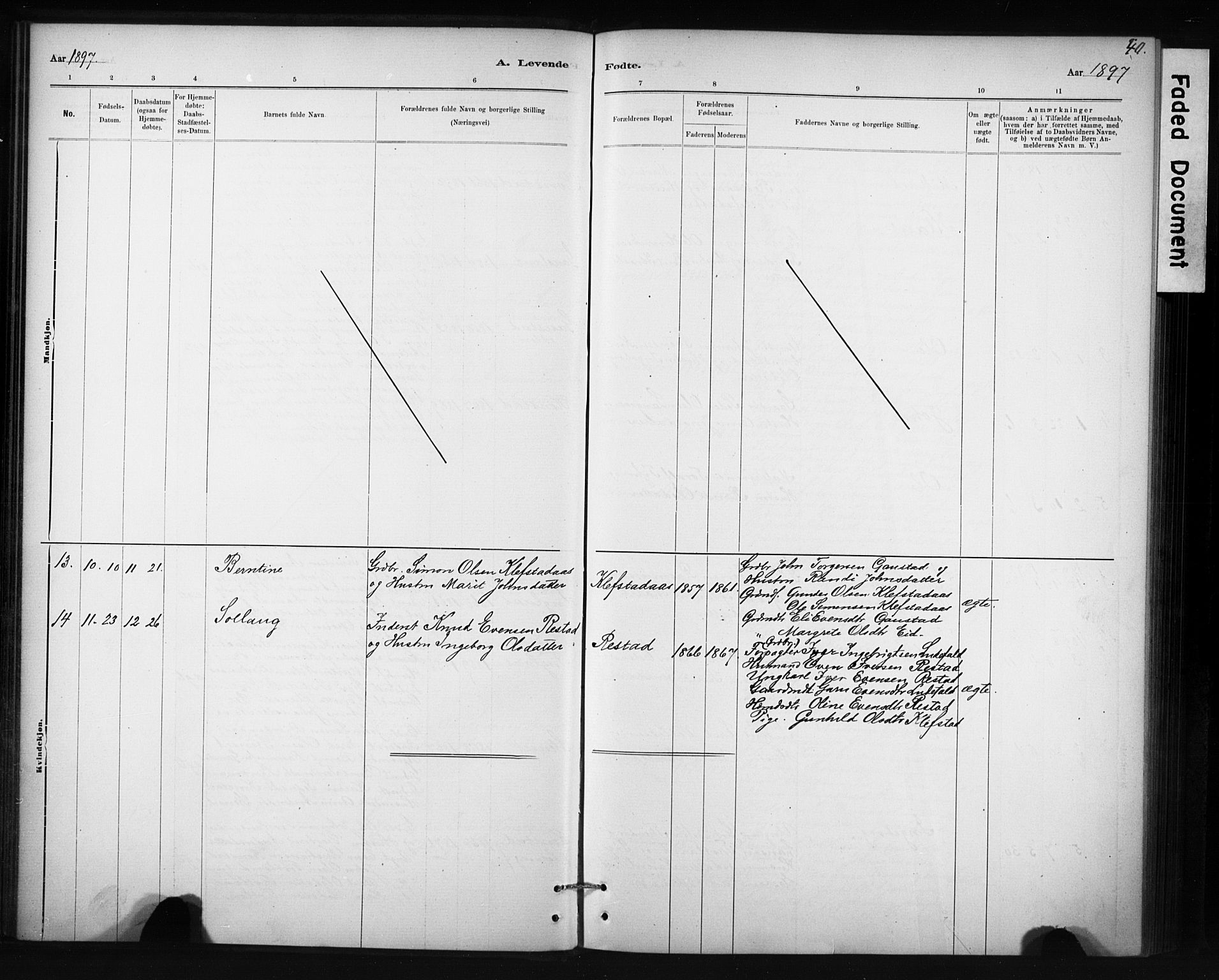 Ministerialprotokoller, klokkerbøker og fødselsregistre - Sør-Trøndelag, AV/SAT-A-1456/694/L1127: Parish register (official) no. 694A01, 1887-1905, p. 40