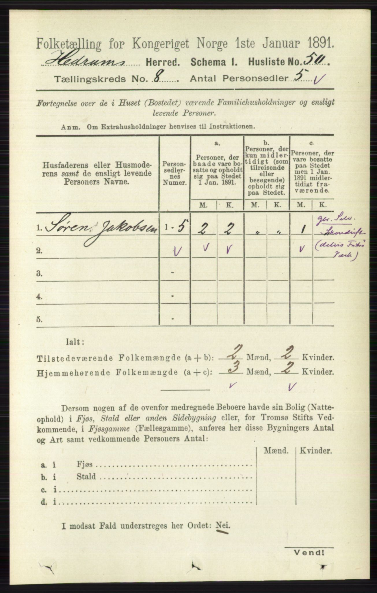 RA, 1891 census for 0727 Hedrum, 1891, p. 3458