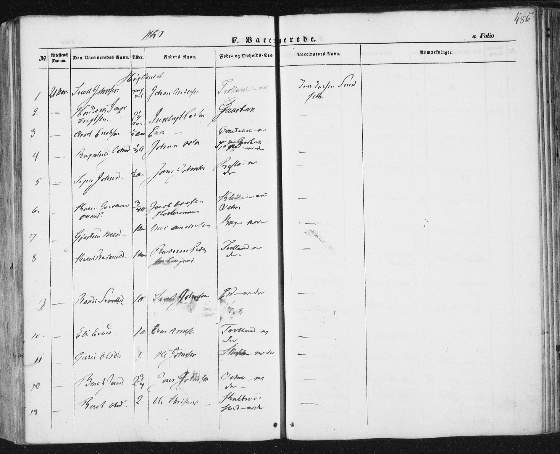 Ministerialprotokoller, klokkerbøker og fødselsregistre - Sør-Trøndelag, AV/SAT-A-1456/691/L1076: Parish register (official) no. 691A08, 1852-1861, p. 486