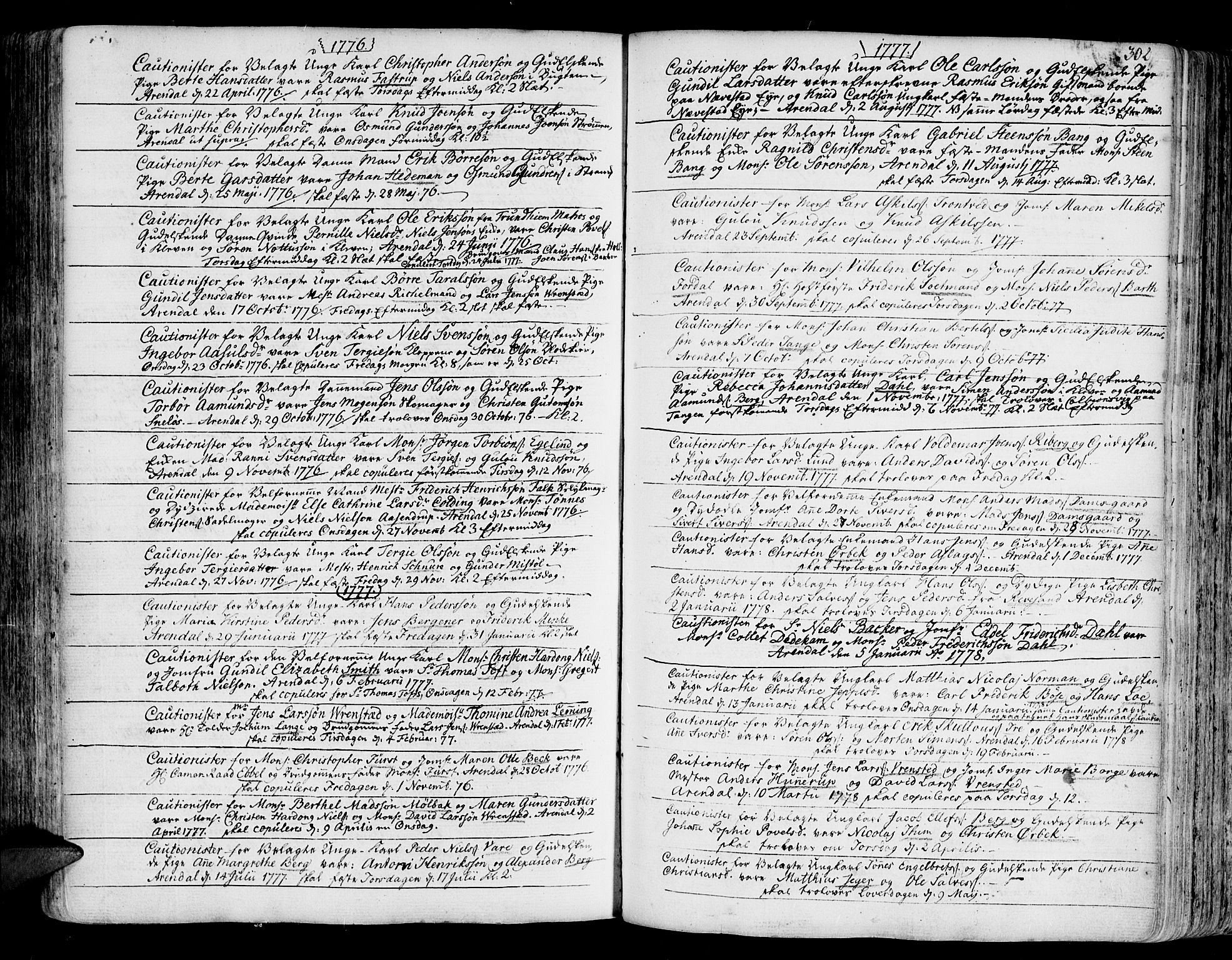 Arendal sokneprestkontor, Trefoldighet, SAK/1111-0040/F/Fa/L0001: Parish register (official) no. A 1, 1703-1815, p. 302