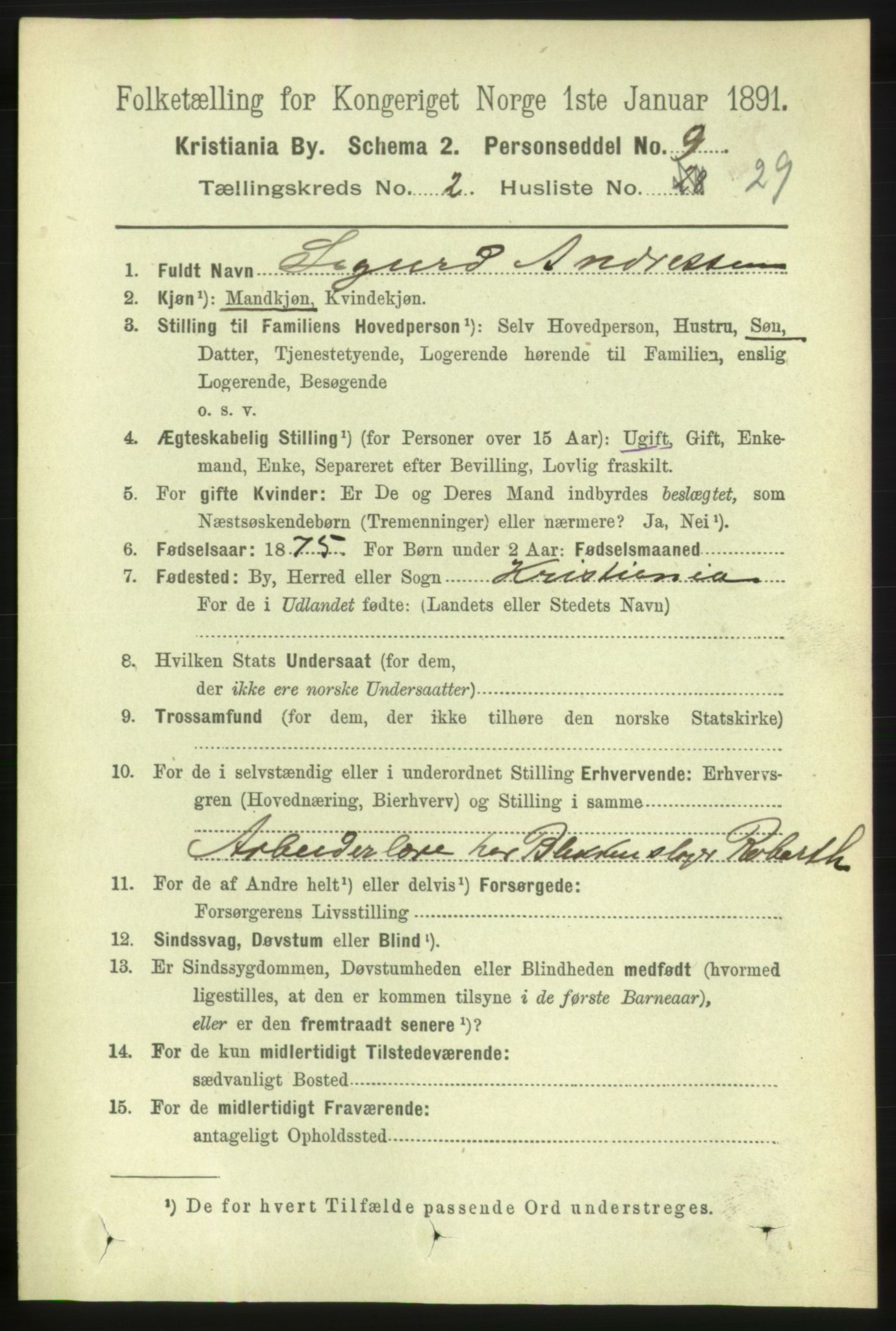 RA, 1891 census for 0301 Kristiania, 1891, p. 1097