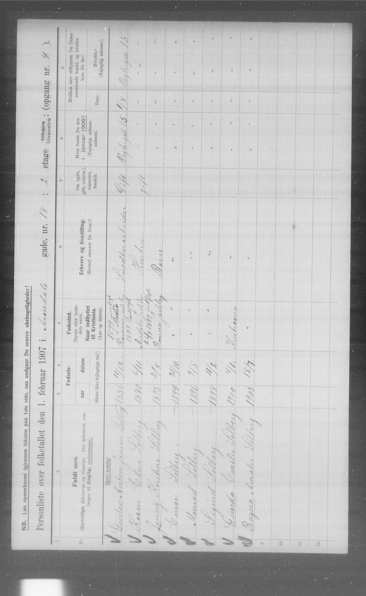 OBA, Municipal Census 1907 for Kristiania, 1907, p. 1126