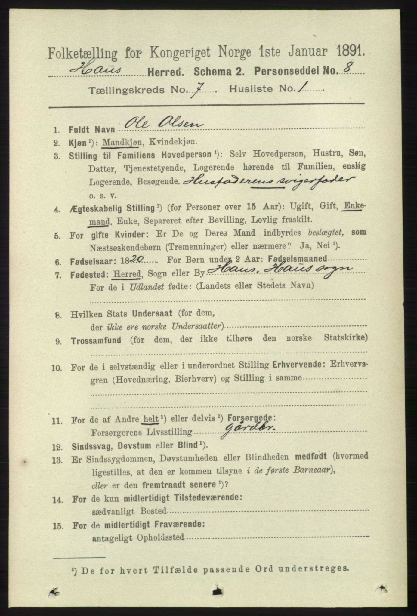 RA, 1891 census for 1250 Haus, 1891, p. 2657