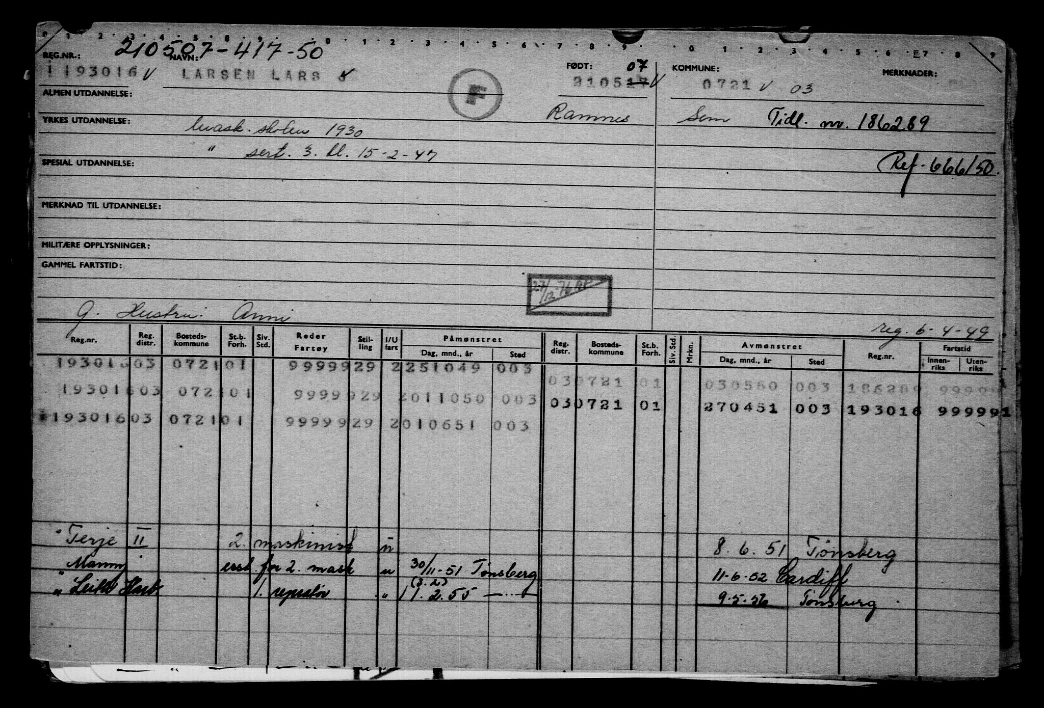 Direktoratet for sjømenn, RA/S-3545/G/Gb/L0071: Hovedkort, 1907, p. 297