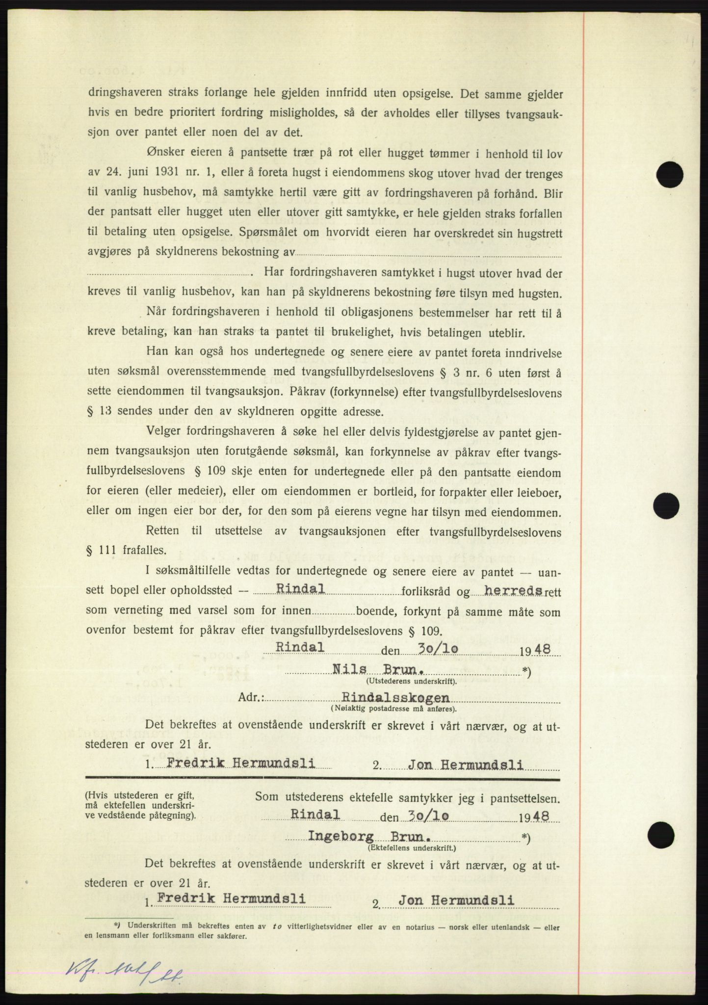 Nordmøre sorenskriveri, AV/SAT-A-4132/1/2/2Ca: Mortgage book no. B100, 1948-1949, Diary no: : 3361/1948