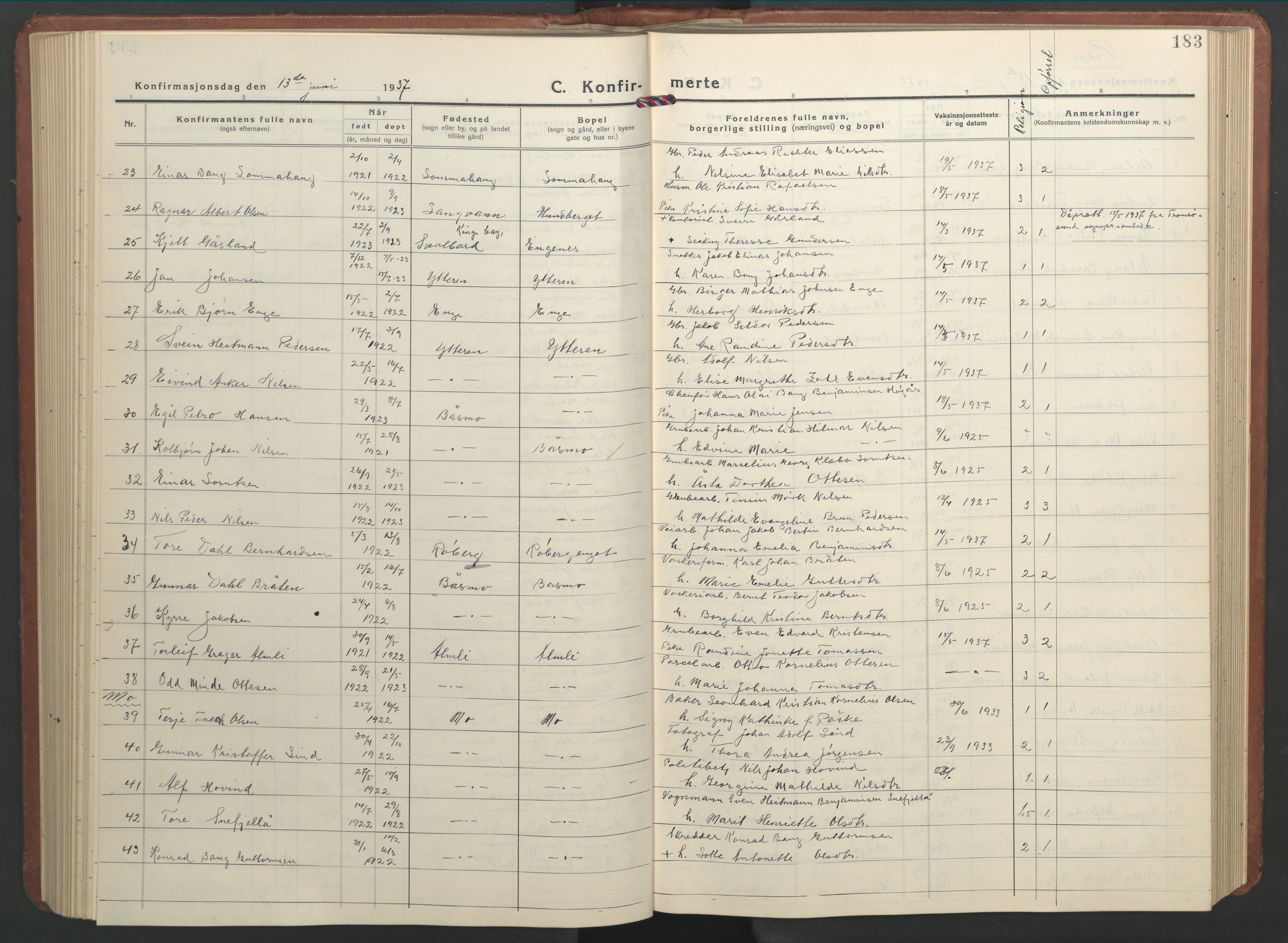 Ministerialprotokoller, klokkerbøker og fødselsregistre - Nordland, AV/SAT-A-1459/827/L0425: Parish register (copy) no. 827C14, 1931-1946, p. 183