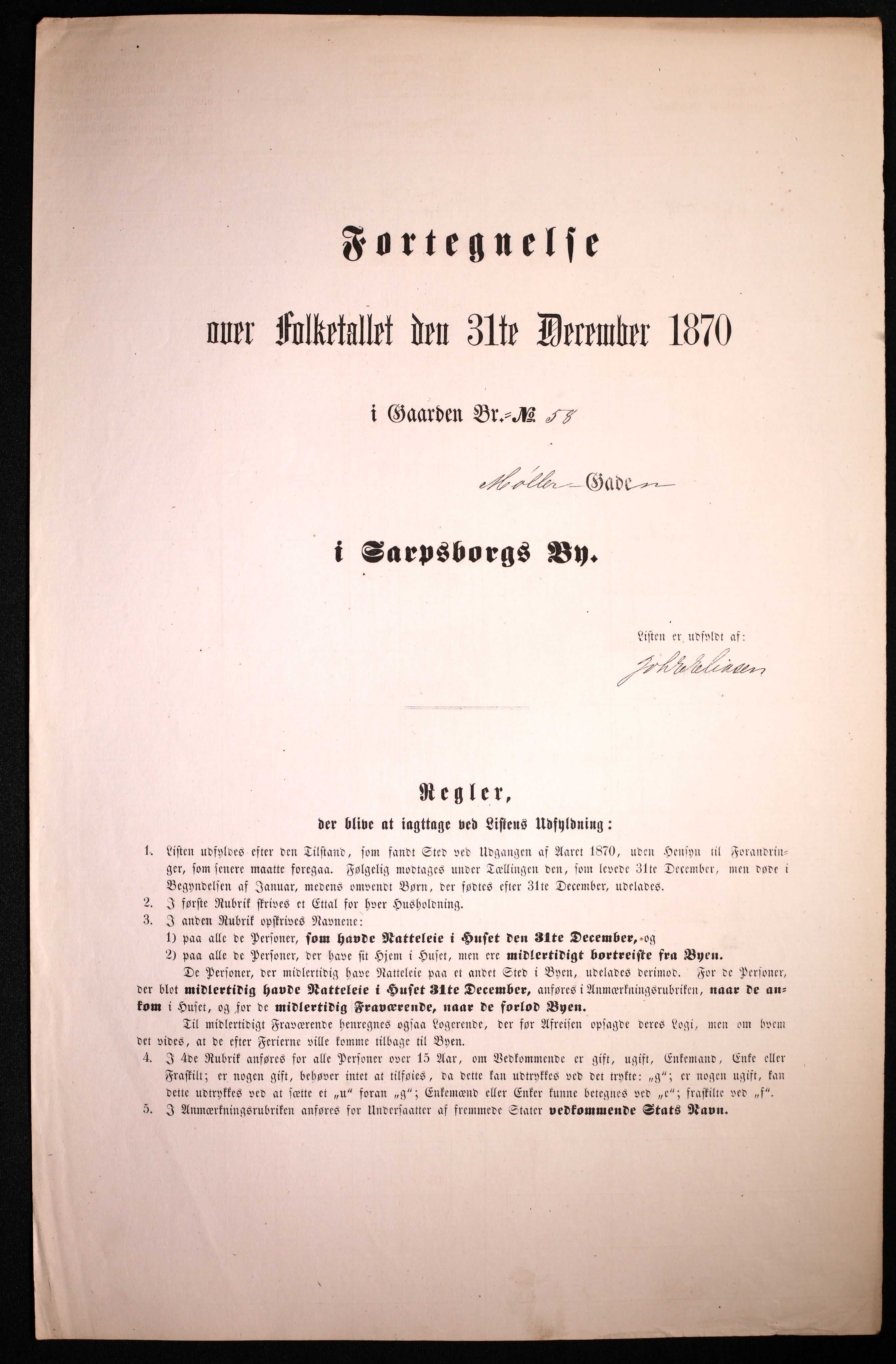 RA, 1870 census for 0102 Sarpsborg, 1870, p. 375