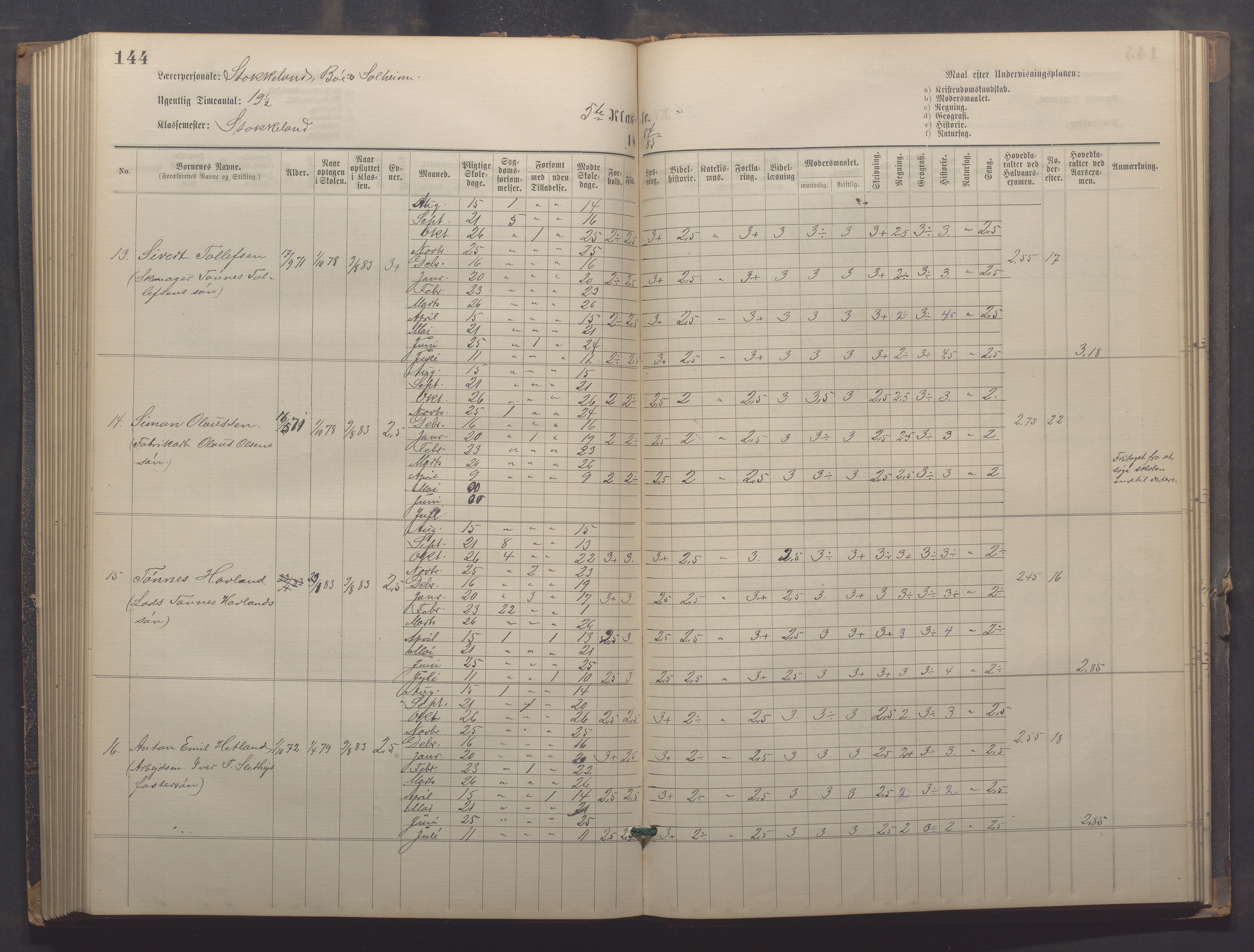 Egersund kommune (Ladested) - Egersund almueskole/folkeskole, IKAR/K-100521/H/L0021: Skoleprotokoll - Almueskolen, 7. klasse, 1878-1886, p. 144