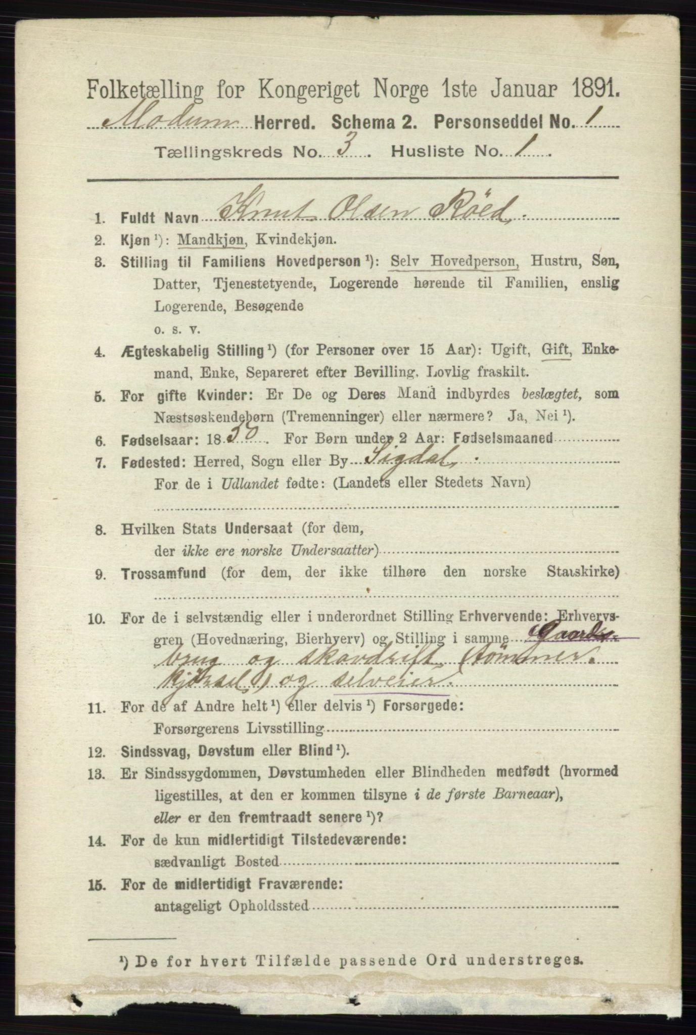 RA, 1891 census for 0623 Modum, 1891, p. 720
