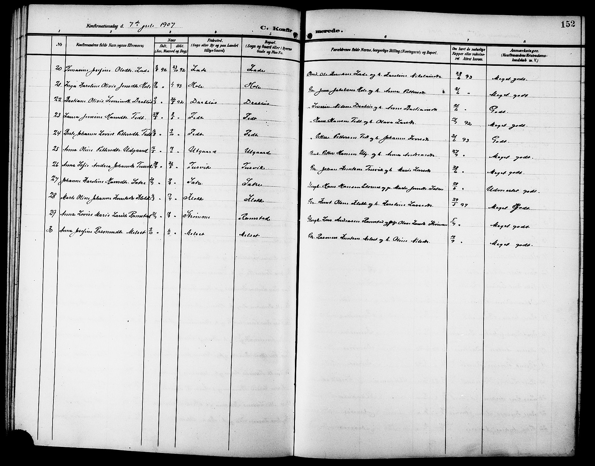 Ministerialprotokoller, klokkerbøker og fødselsregistre - Møre og Romsdal, AV/SAT-A-1454/523/L0341: Parish register (copy) no. 523C04, 1903-1916, p. 152