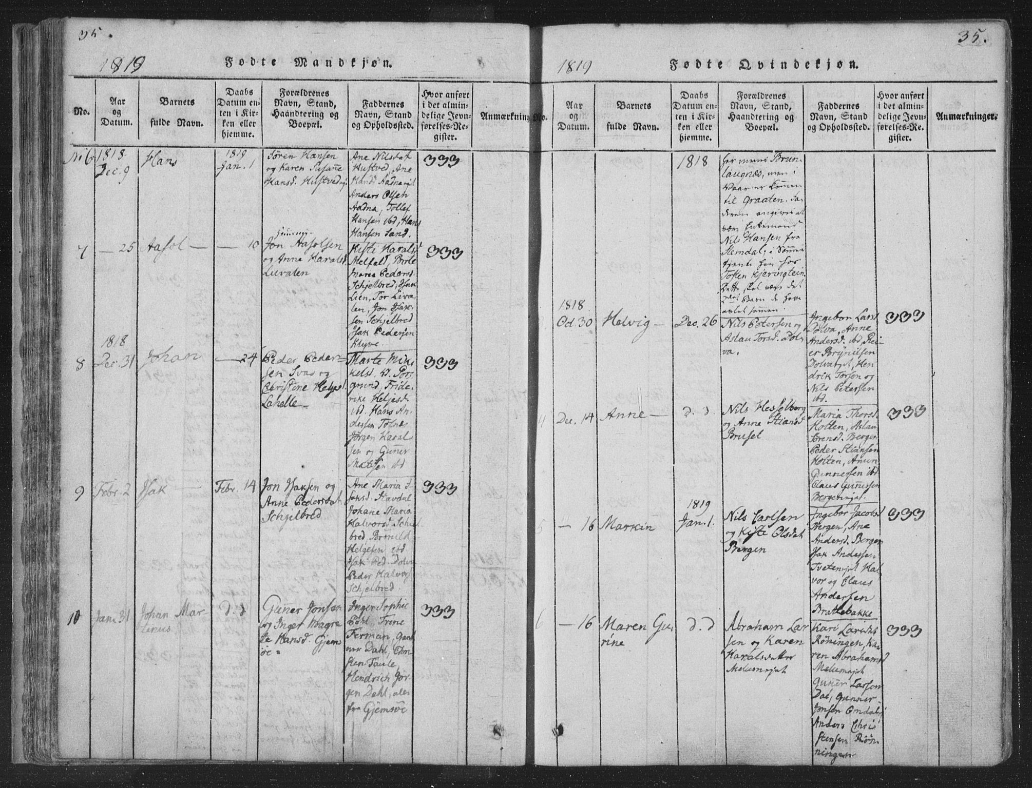 Solum kirkebøker, SAKO/A-306/F/Fa/L0004: Parish register (official) no. I 4, 1814-1833, p. 35