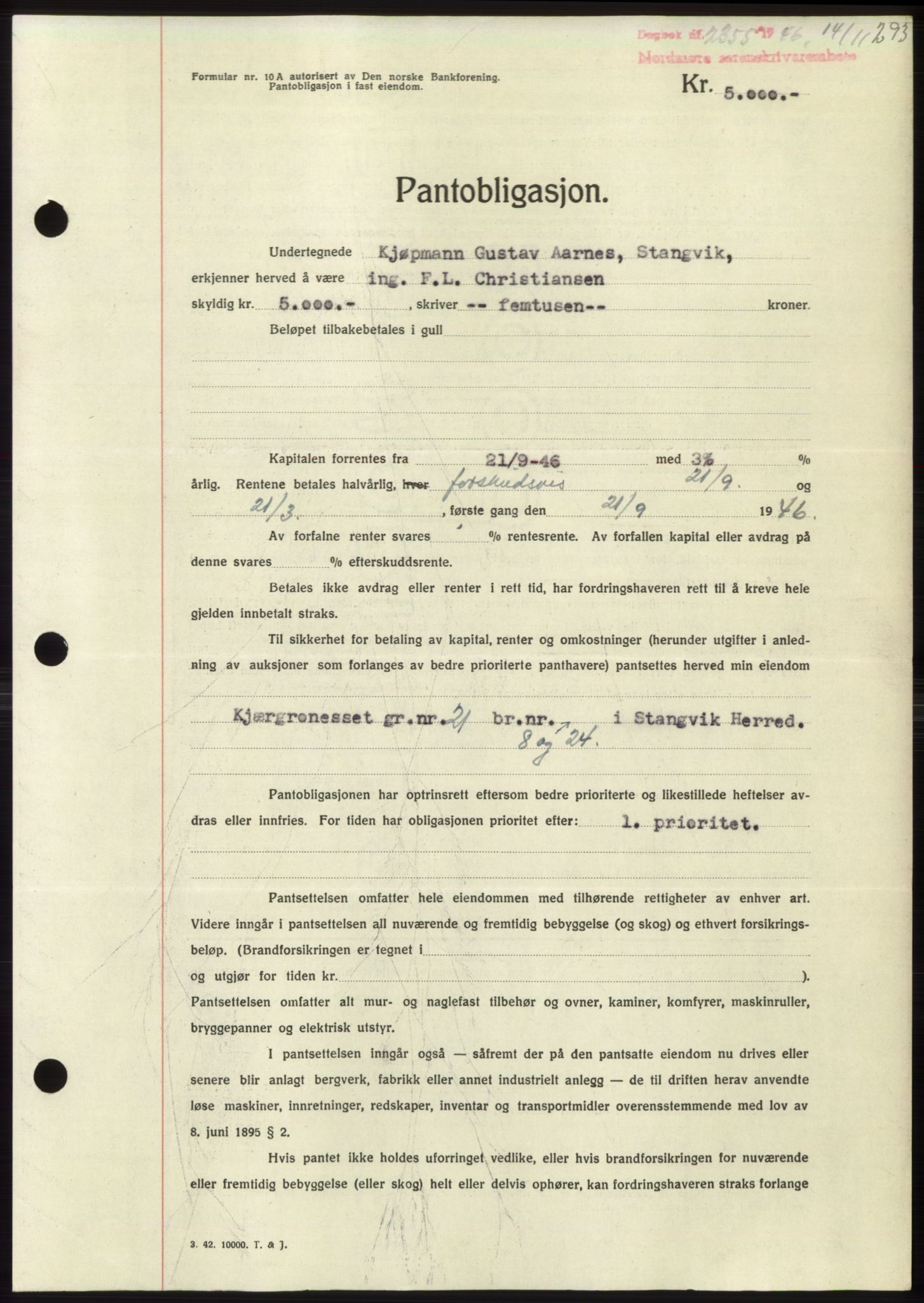 Nordmøre sorenskriveri, AV/SAT-A-4132/1/2/2Ca: Mortgage book no. B95, 1946-1947, Diary no: : 2355/1946