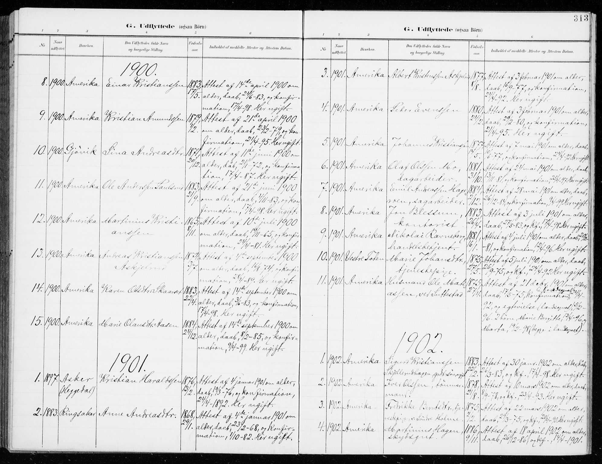 Fåberg prestekontor, SAH/PREST-086/H/Ha/Haa/L0011: Parish register (official) no. 11, 1899-1913, p. 313