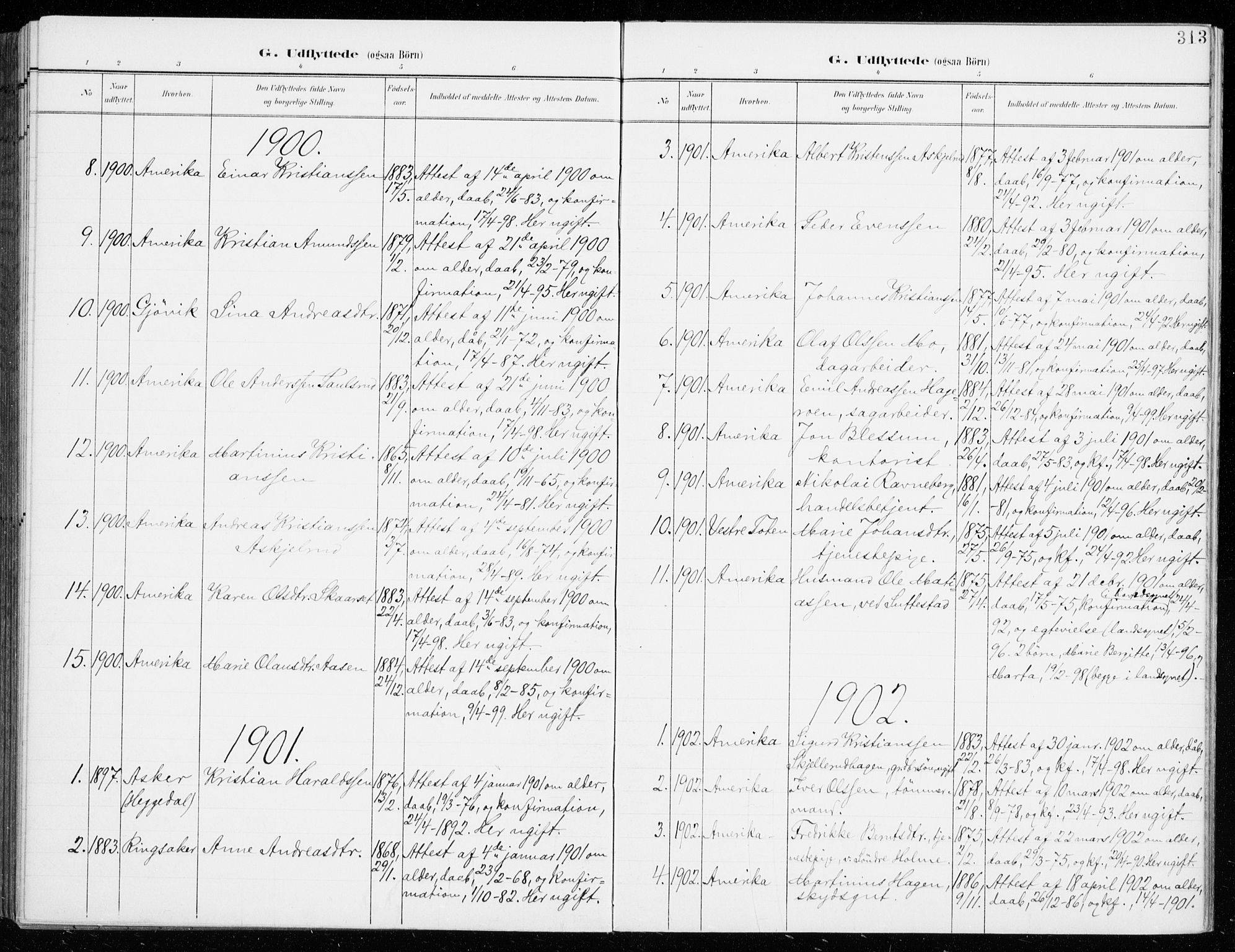 Fåberg prestekontor, AV/SAH-PREST-086/H/Ha/Haa/L0011: Parish register (official) no. 11, 1899-1913, p. 313