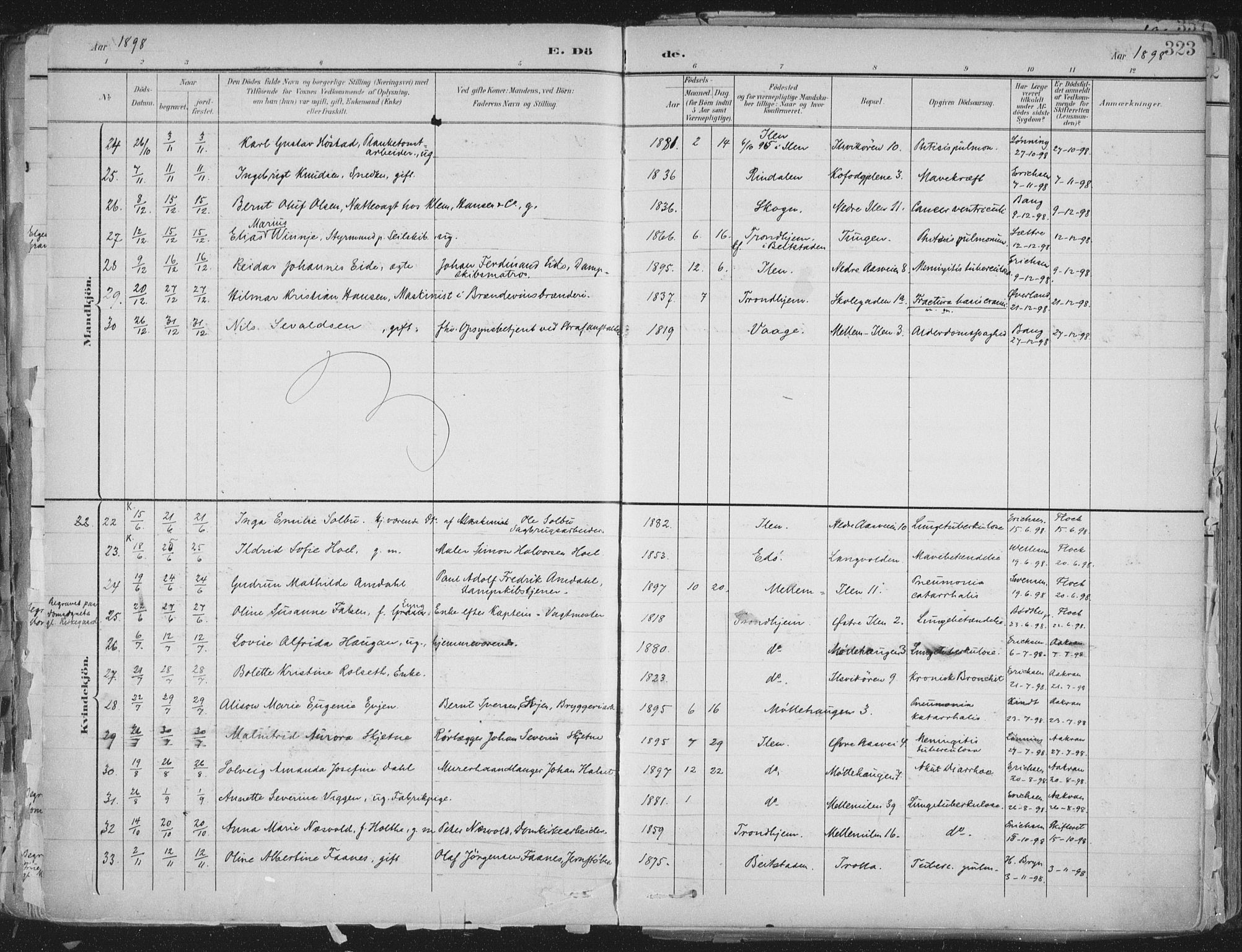 Ministerialprotokoller, klokkerbøker og fødselsregistre - Sør-Trøndelag, AV/SAT-A-1456/603/L0167: Parish register (official) no. 603A06, 1896-1932, p. 323