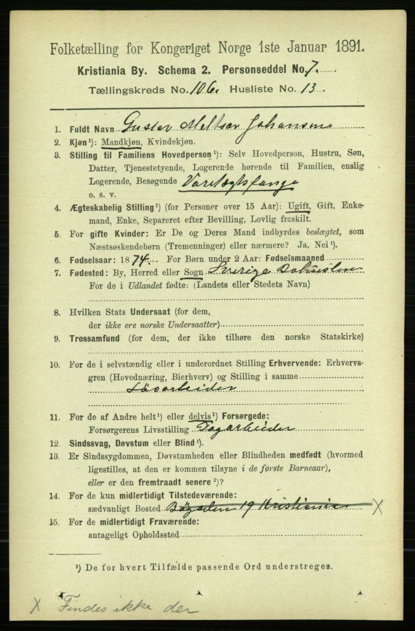 RA, 1891 census for 0301 Kristiania, 1891, p. 54062