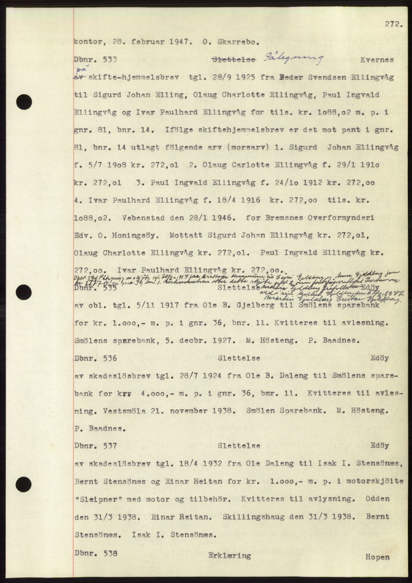 Nordmøre sorenskriveri, AV/SAT-A-4132/1/2/2Ca: Mortgage book no. C82b, 1946-1951, Diary no: : 533/1947