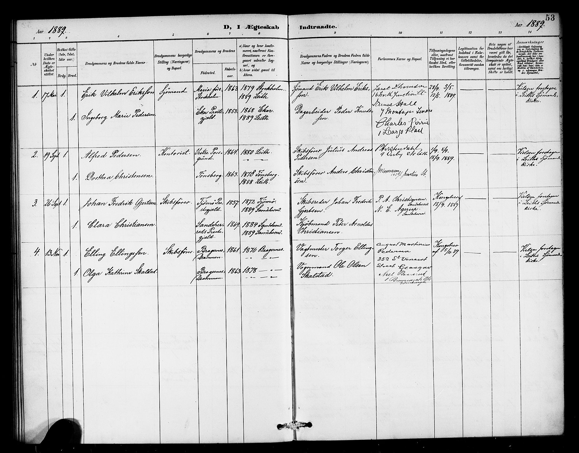 Den norske sjømannsmisjon i utlandet/Skotske havner (Leith, Glasgow), SAB/SAB/PA-0100/H/Ha/Haa/L0003: Parish register (official) no. A 3, 1887-1898, p. 53