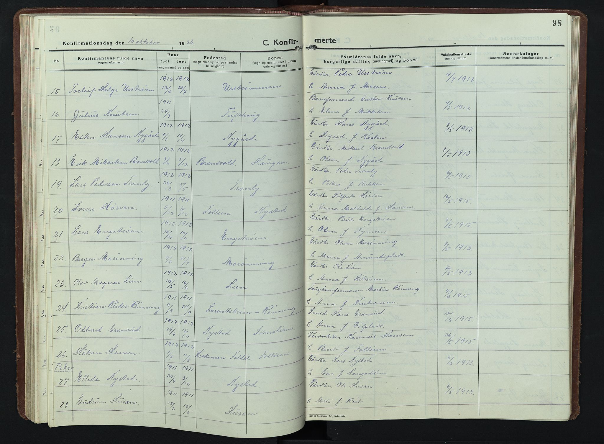 Alvdal prestekontor, AV/SAH-PREST-060/H/Ha/Hab/L0007: Parish register (copy) no. 7, 1924-1945, p. 98