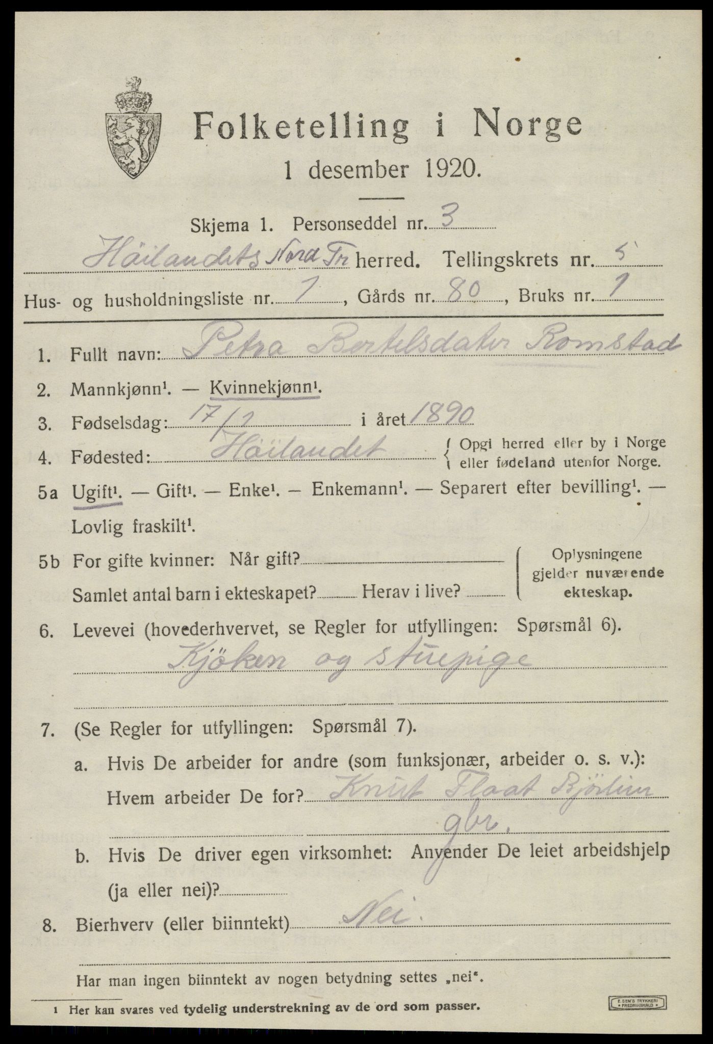 SAT, 1920 census for Høylandet, 1920, p. 2572