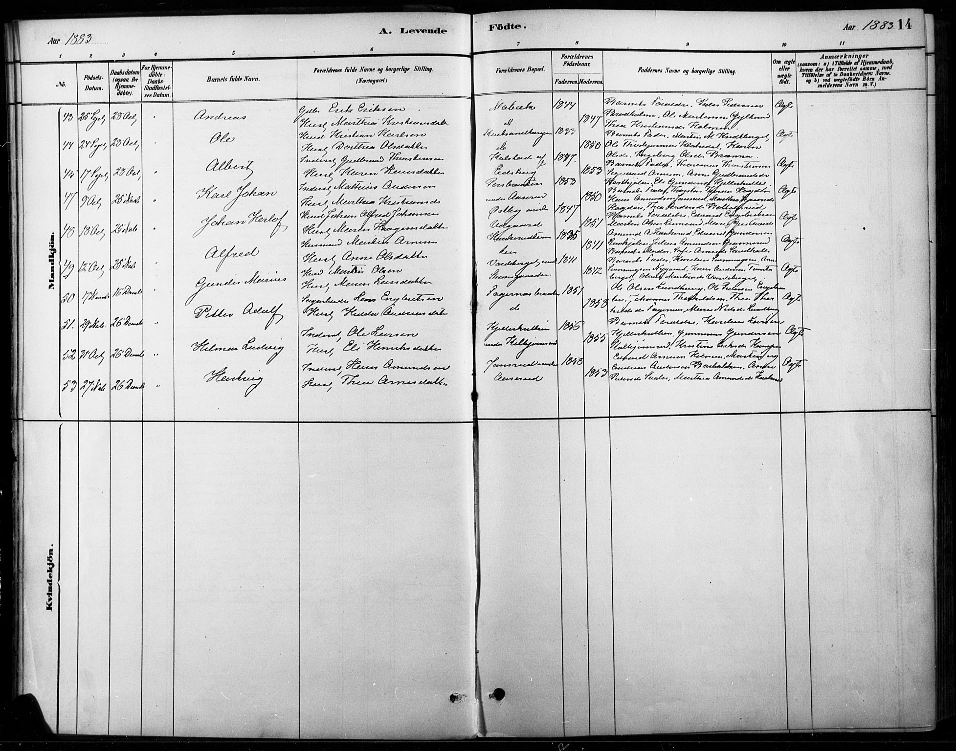 Vinger prestekontor, AV/SAH-PREST-024/H/Ha/Haa/L0015: Parish register (official) no. 15, 1881-1900, p. 14