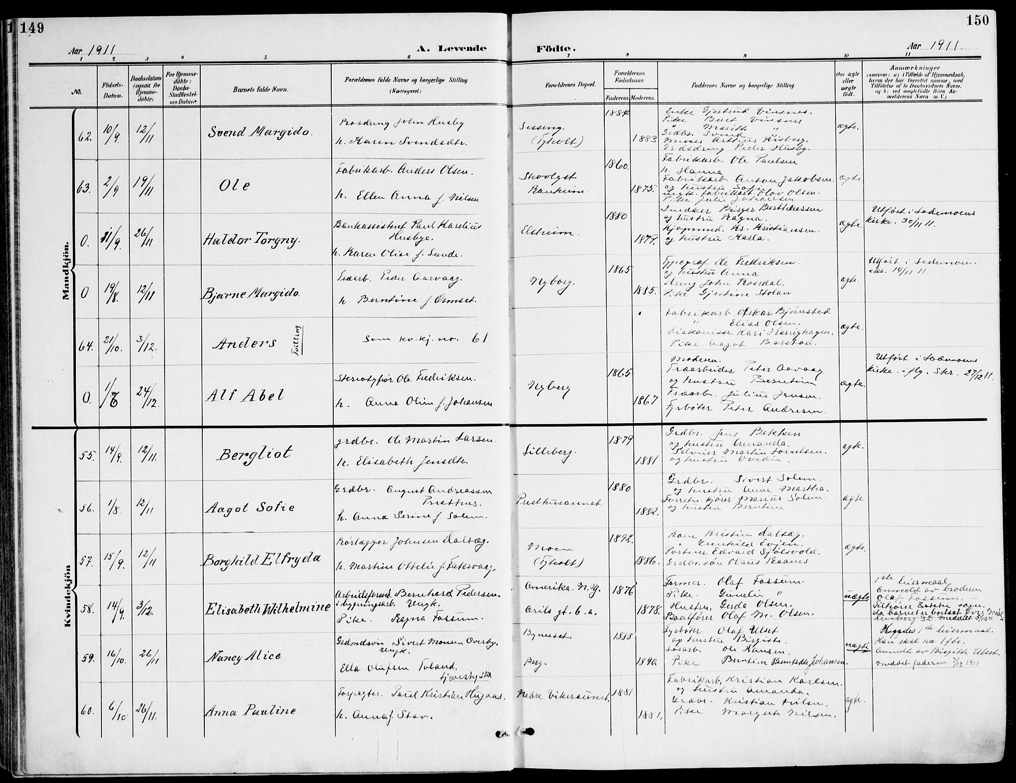 Ministerialprotokoller, klokkerbøker og fødselsregistre - Sør-Trøndelag, SAT/A-1456/607/L0320: Parish register (official) no. 607A04, 1907-1915, p. 149-150
