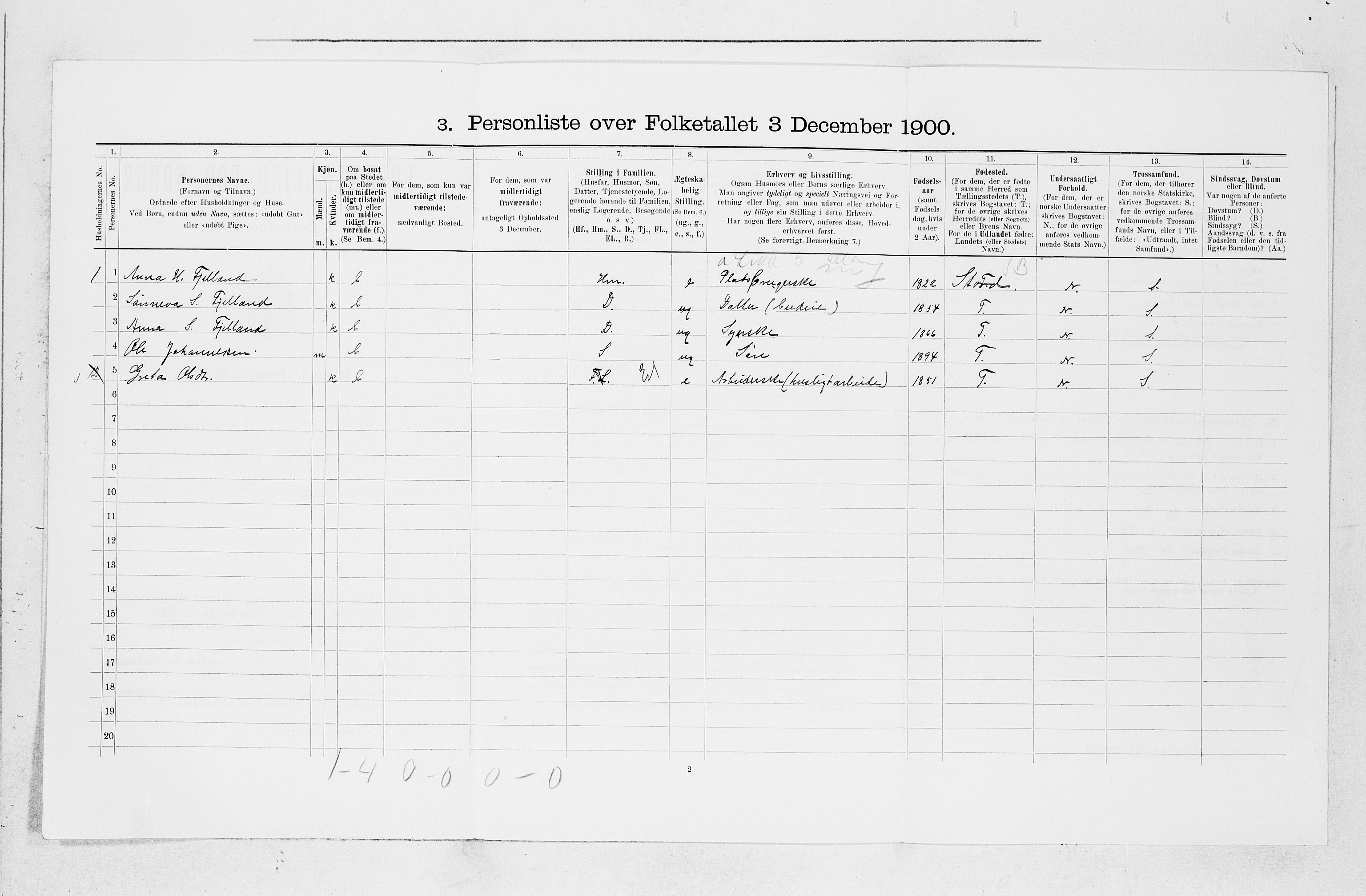 SAB, 1900 census for Fjelberg, 1900, p. 186