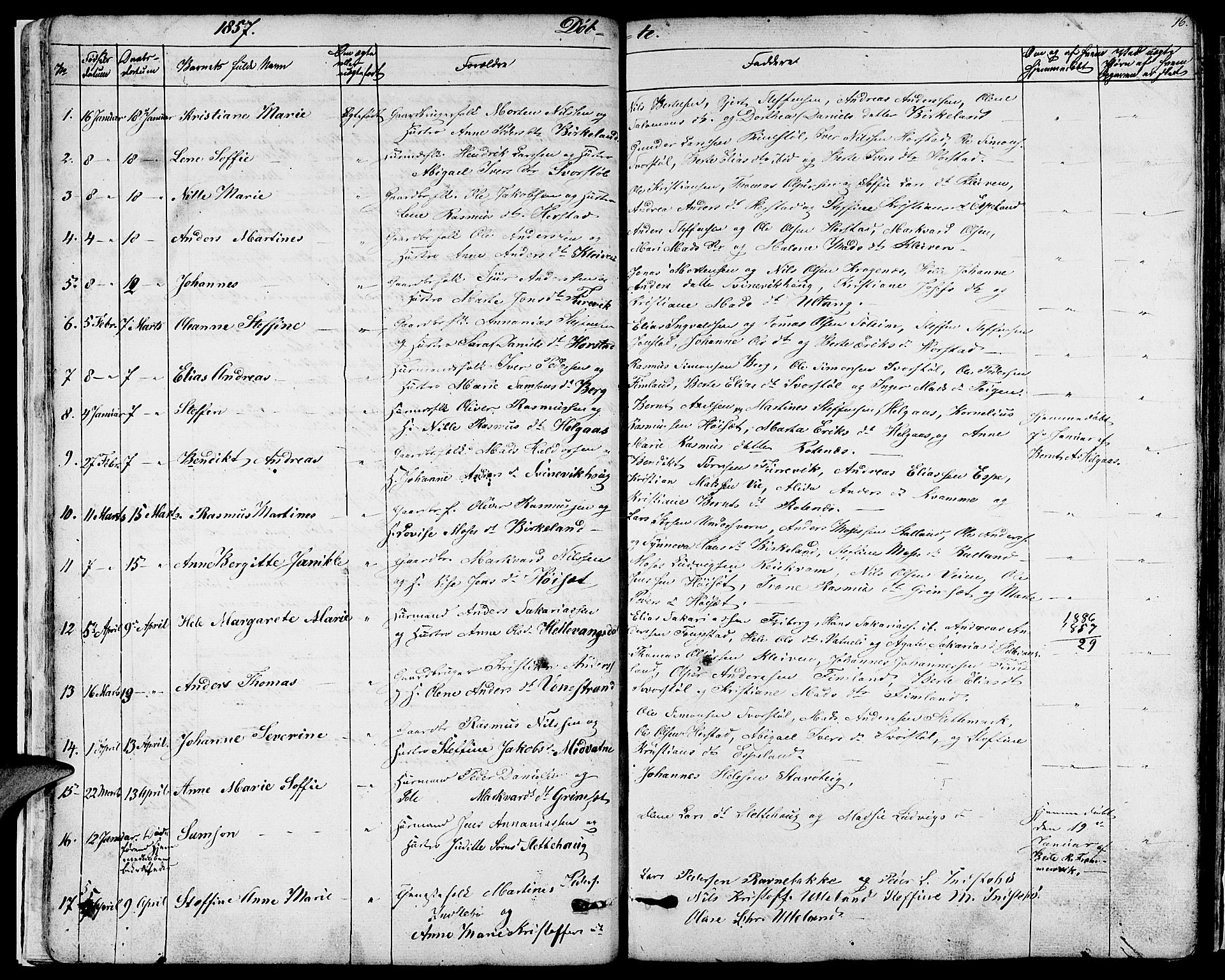 Førde sokneprestembete, SAB/A-79901/H/Hab/Habd/L0001: Parish register (copy) no. D 1, 1852-1877, p. 16