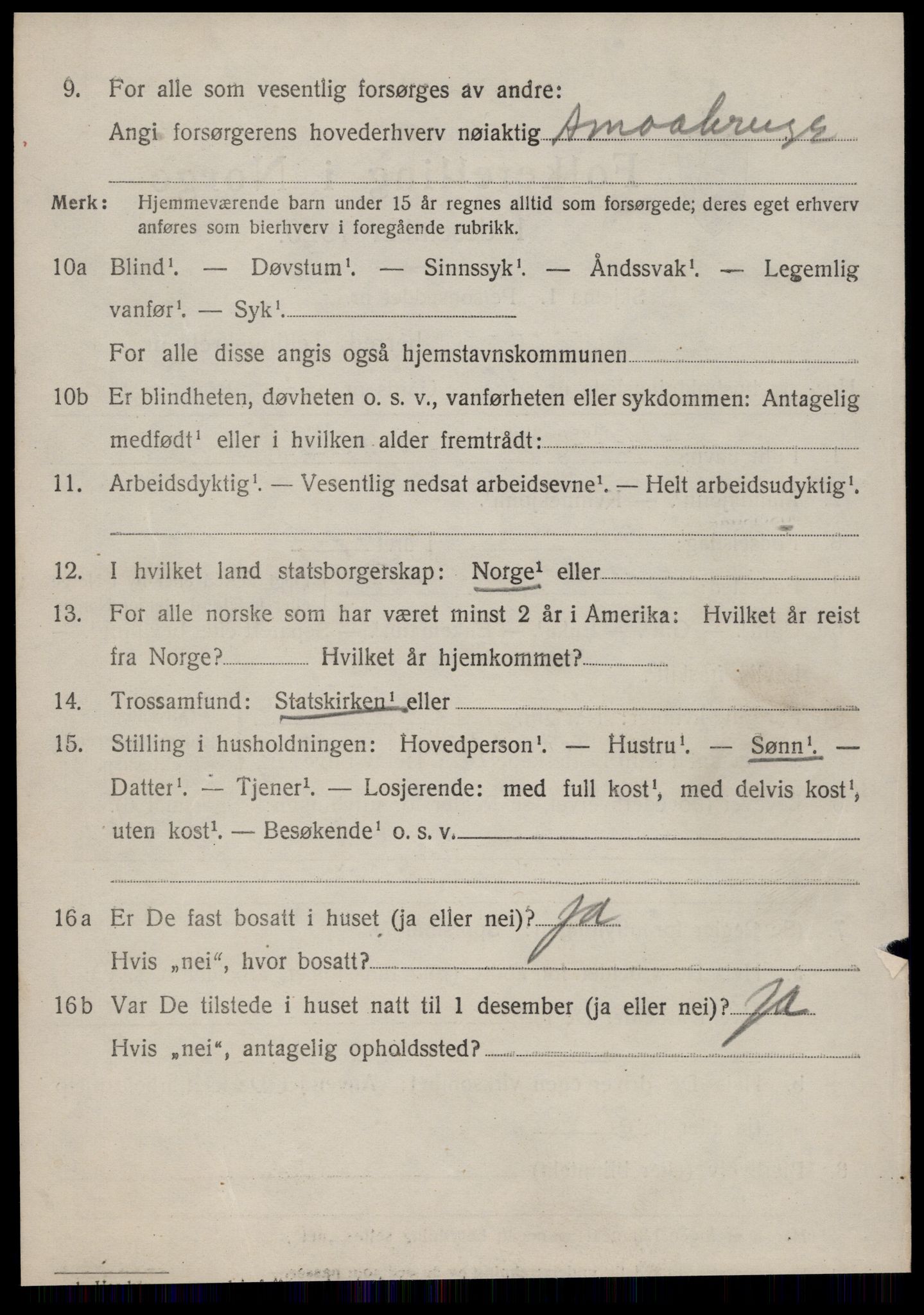 SAT, 1920 census for Sunnylven, 1920, p. 1191