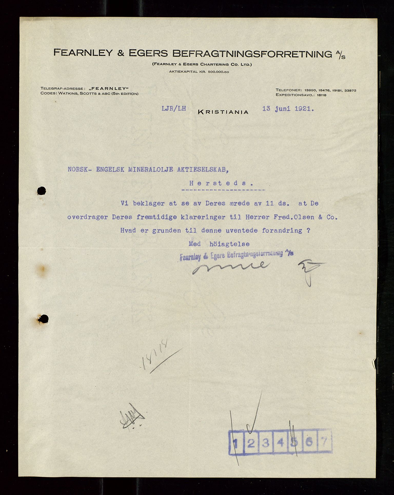 Pa 1521 - A/S Norske Shell, AV/SAST-A-101915/E/Ea/Eaa/L0011: Sjefskorrespondanse, 1921, p. 127